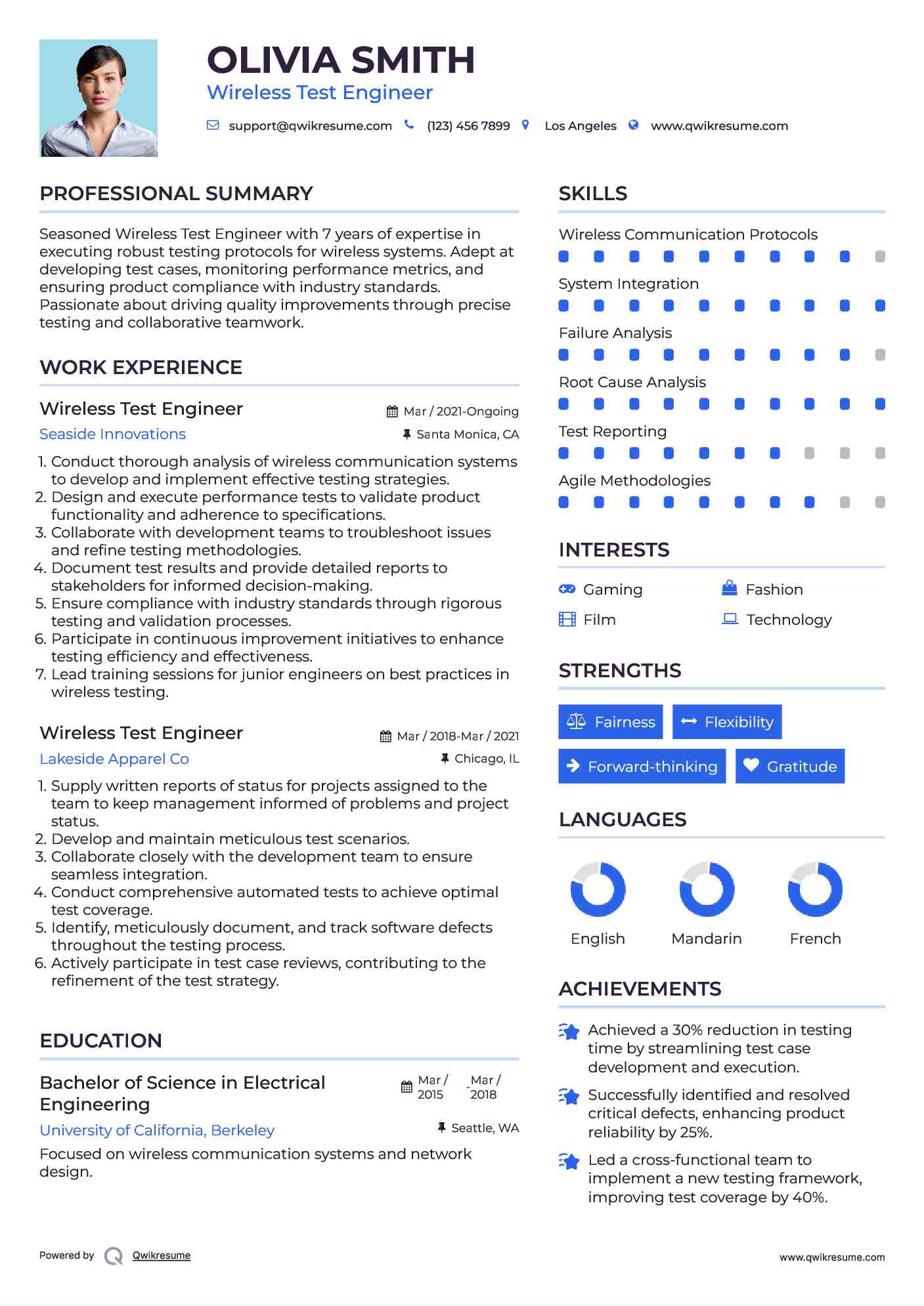 Wireless Test Engineer Resume Template