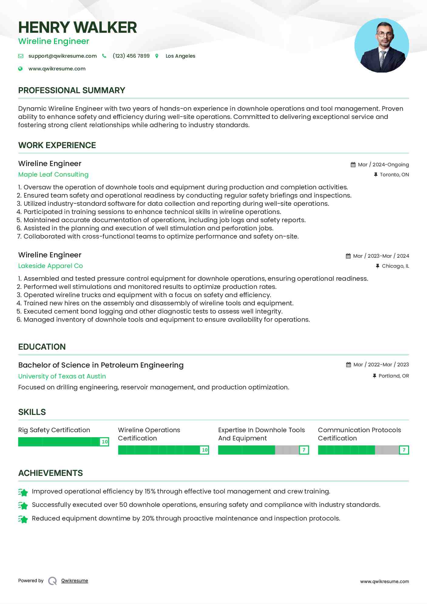 Wireline Engineer Resume Samples QwikResume