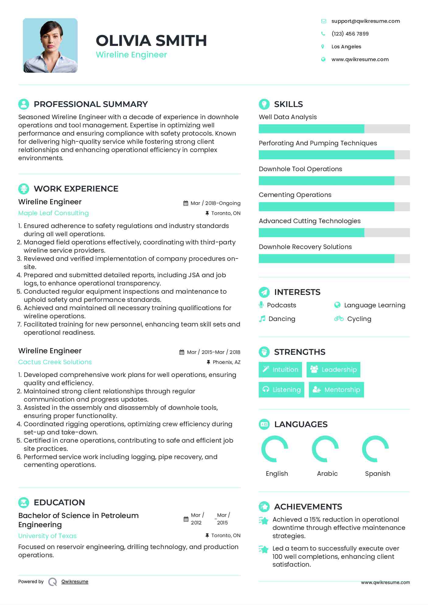 Wireline Engineer Resume Samples QwikResume