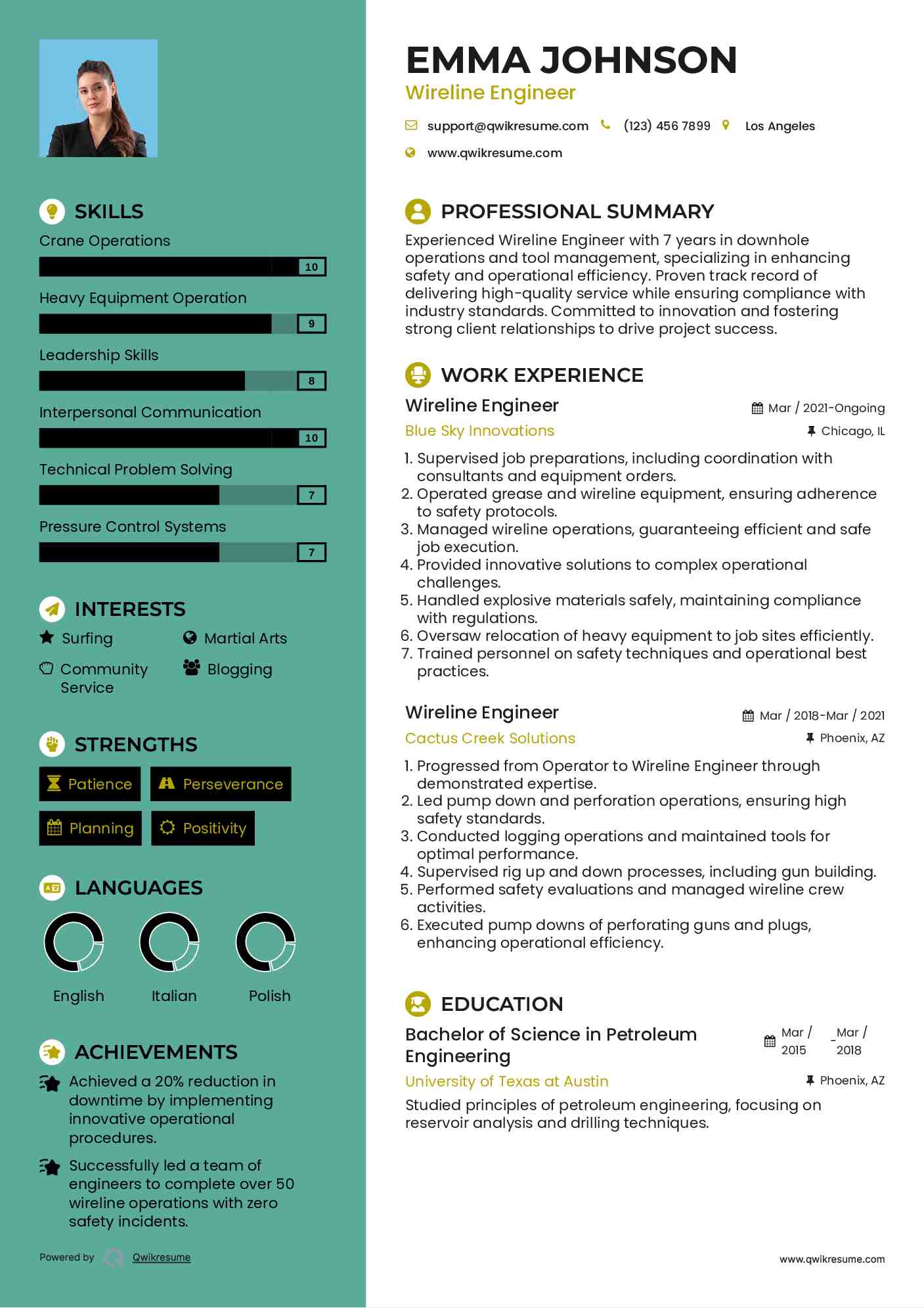 Wireline Engineer Resume Samples QwikResume