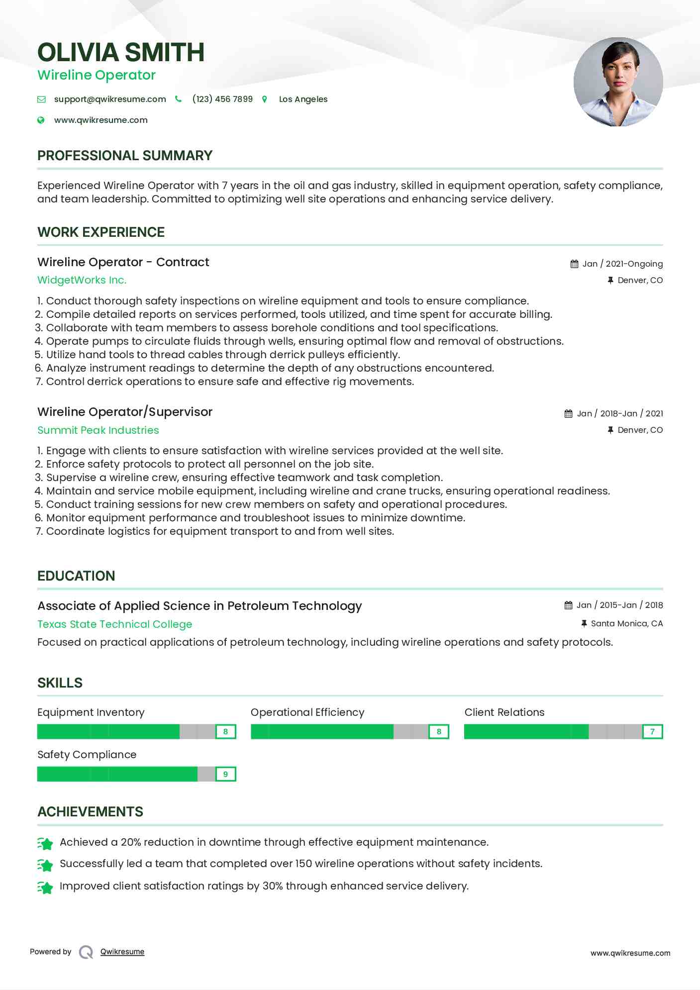 Wireline Operator Resume Samples QwikResume