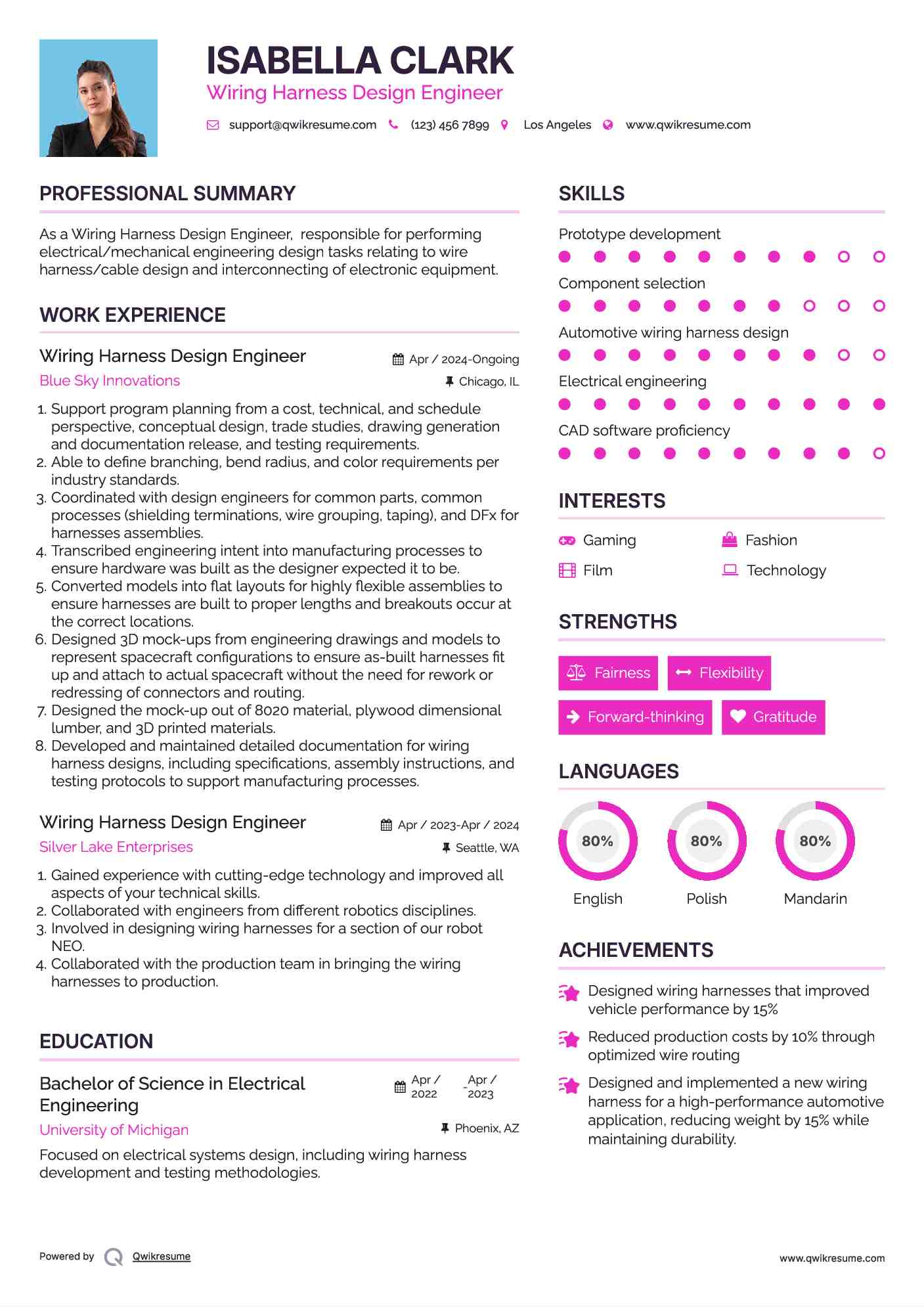 Wiring Harness Design Engineer Resume Format