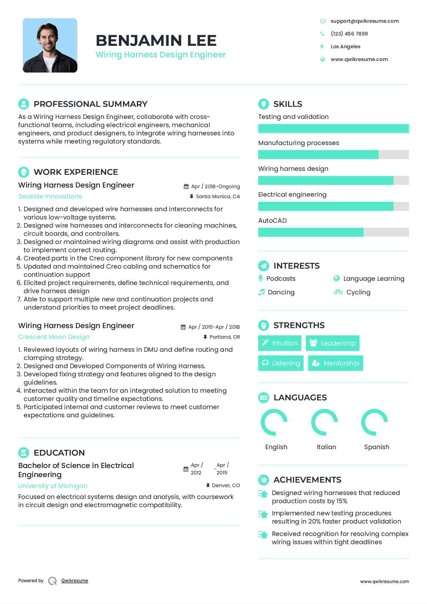 Wiring Harness Design Engineer Resume Format