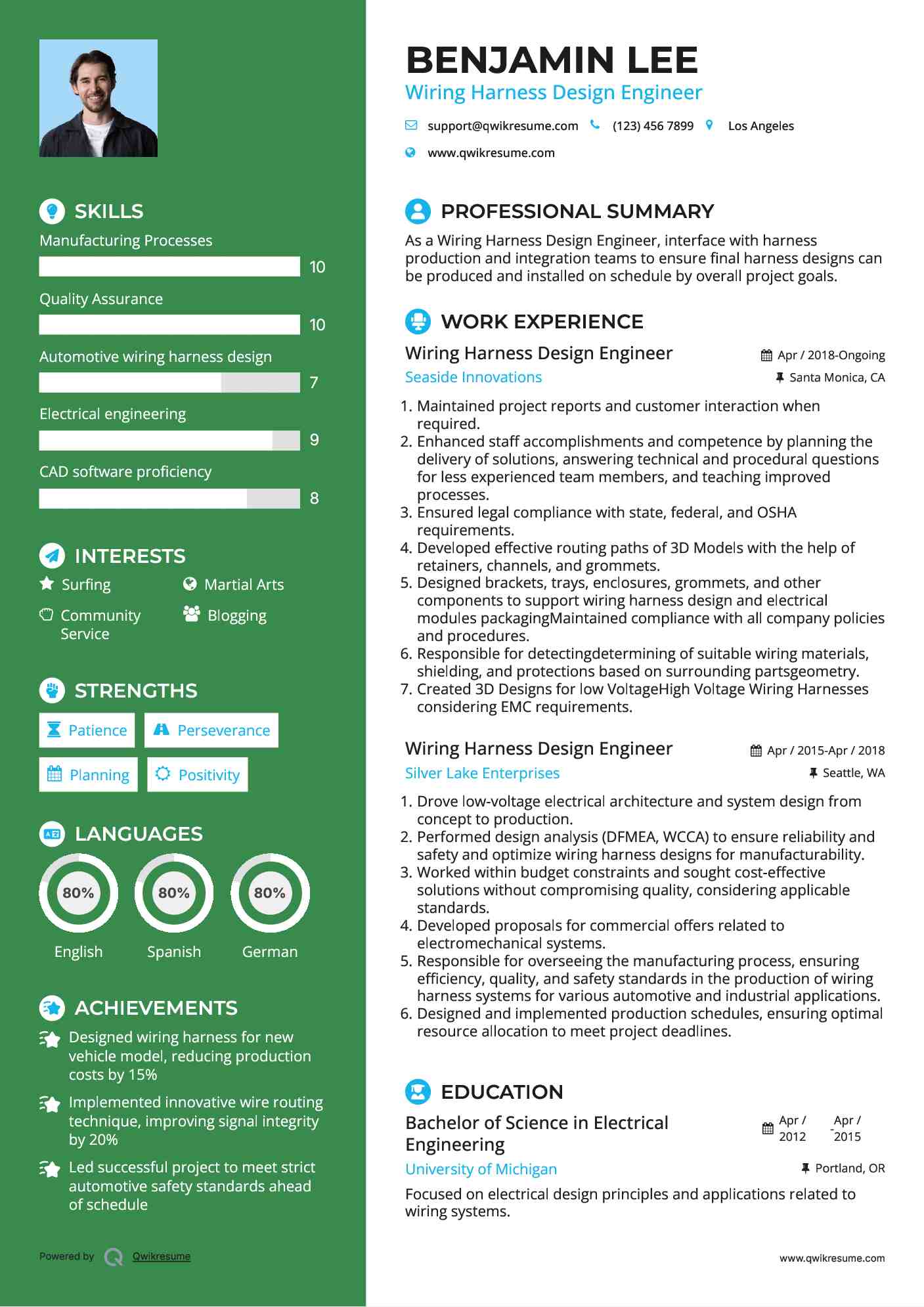 Wiring Harness Design Engineer Resume Template