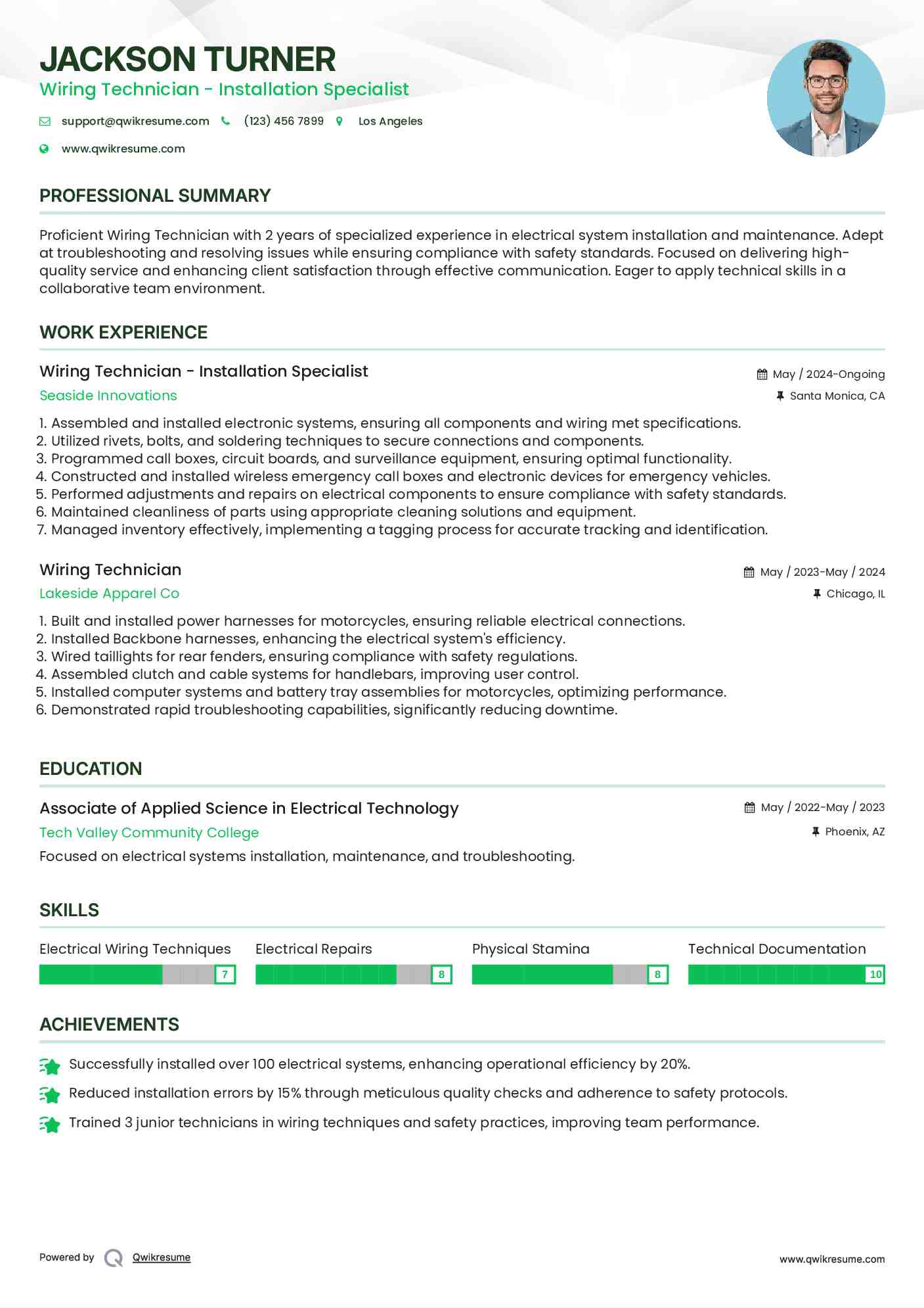 Wiring Technician Resume Samples QwikResume