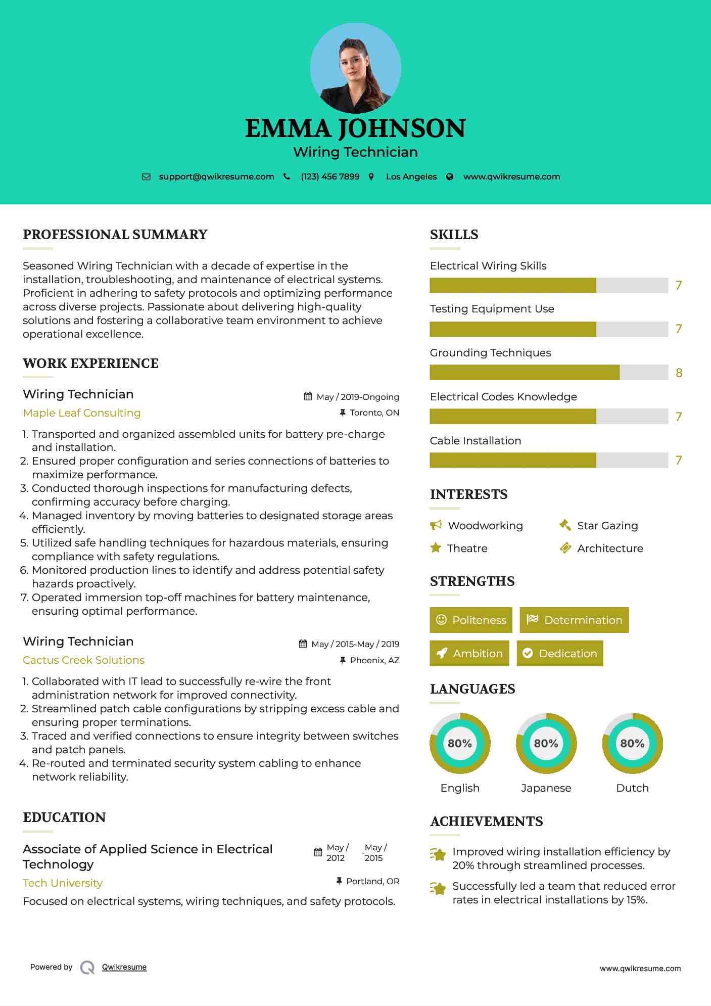 Wiring Technician Resume Samples QwikResume