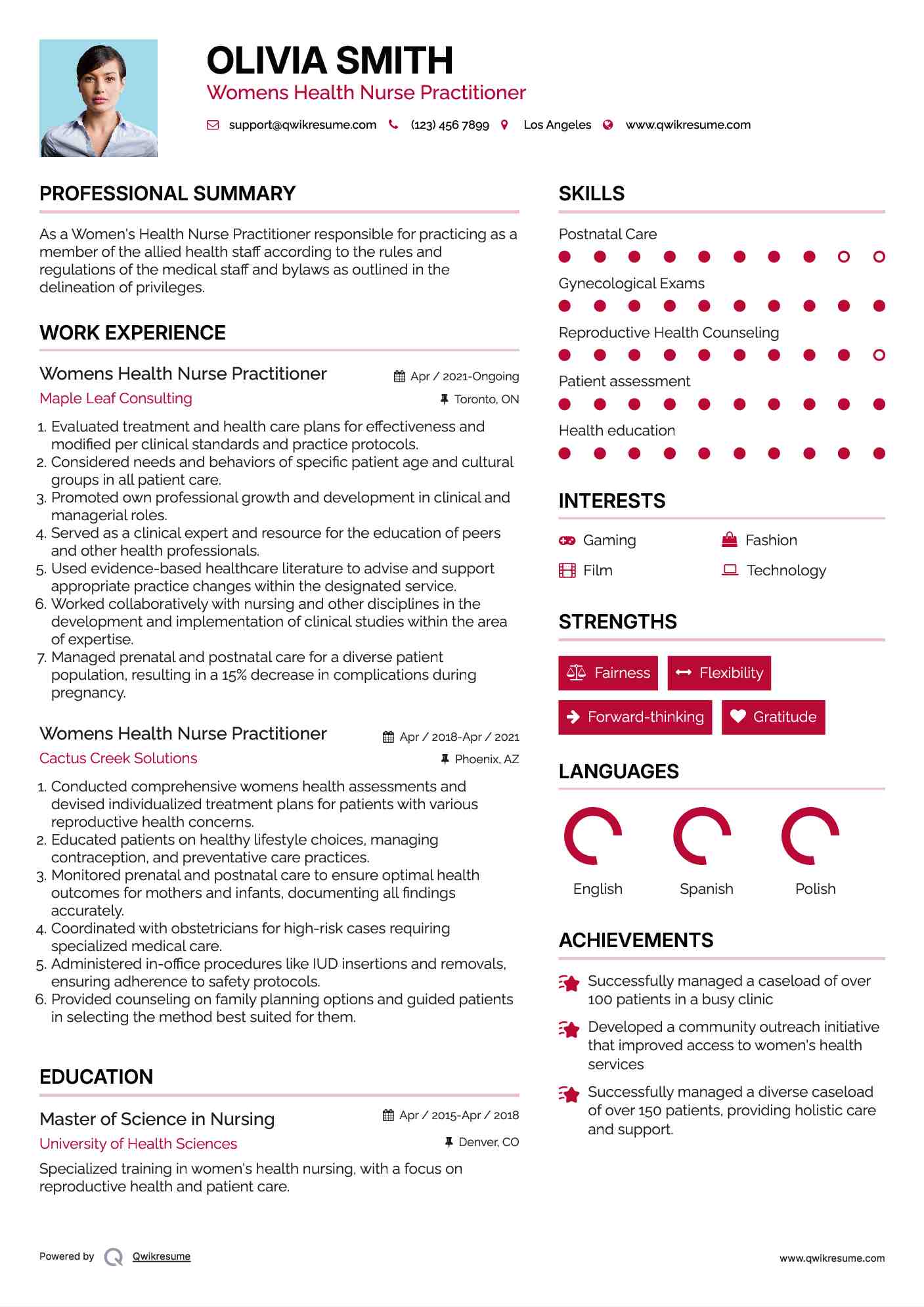 Womens Health Nurse Practitioner Resume Model