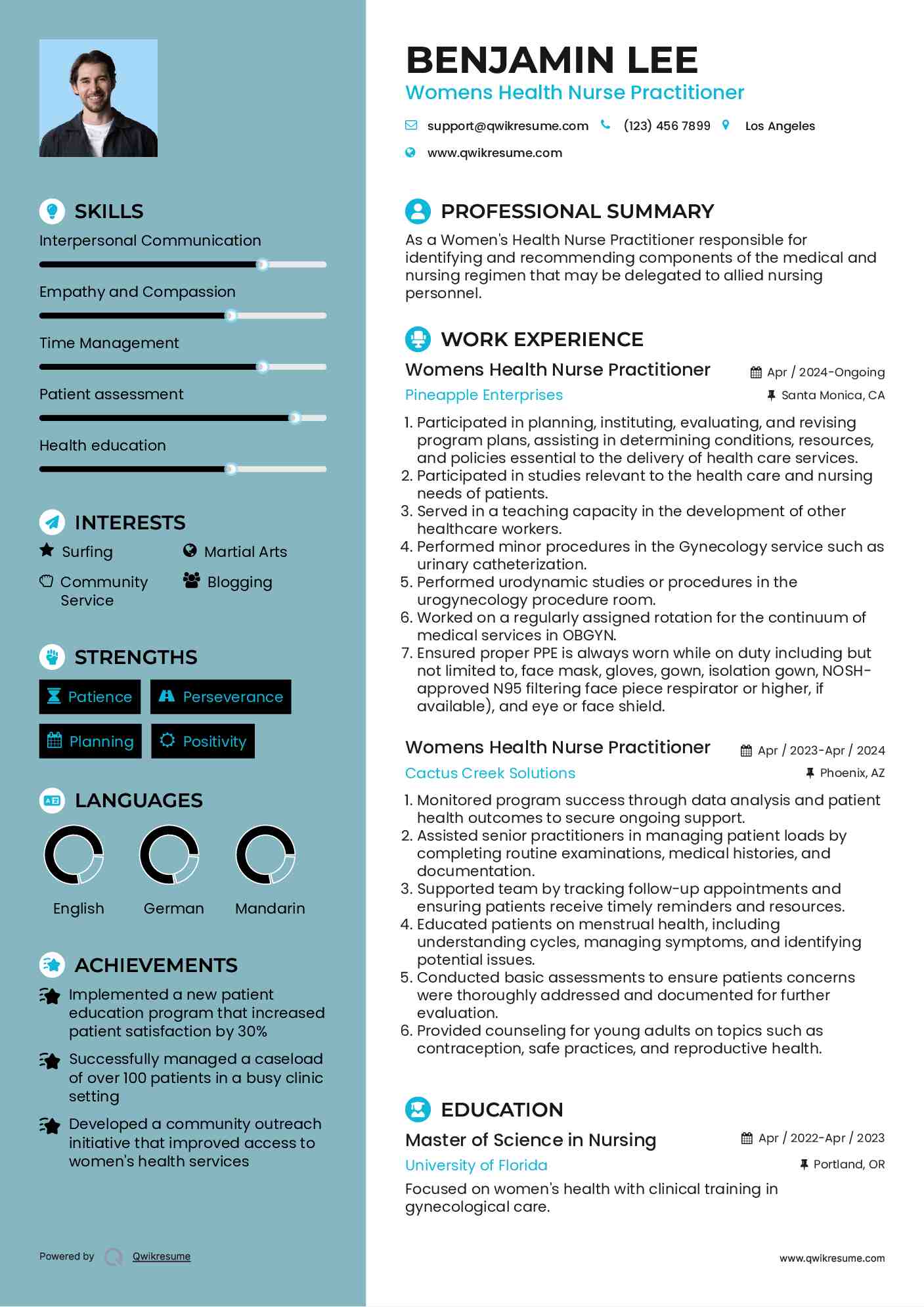 Womens Health Nurse Practitioner Resume Model