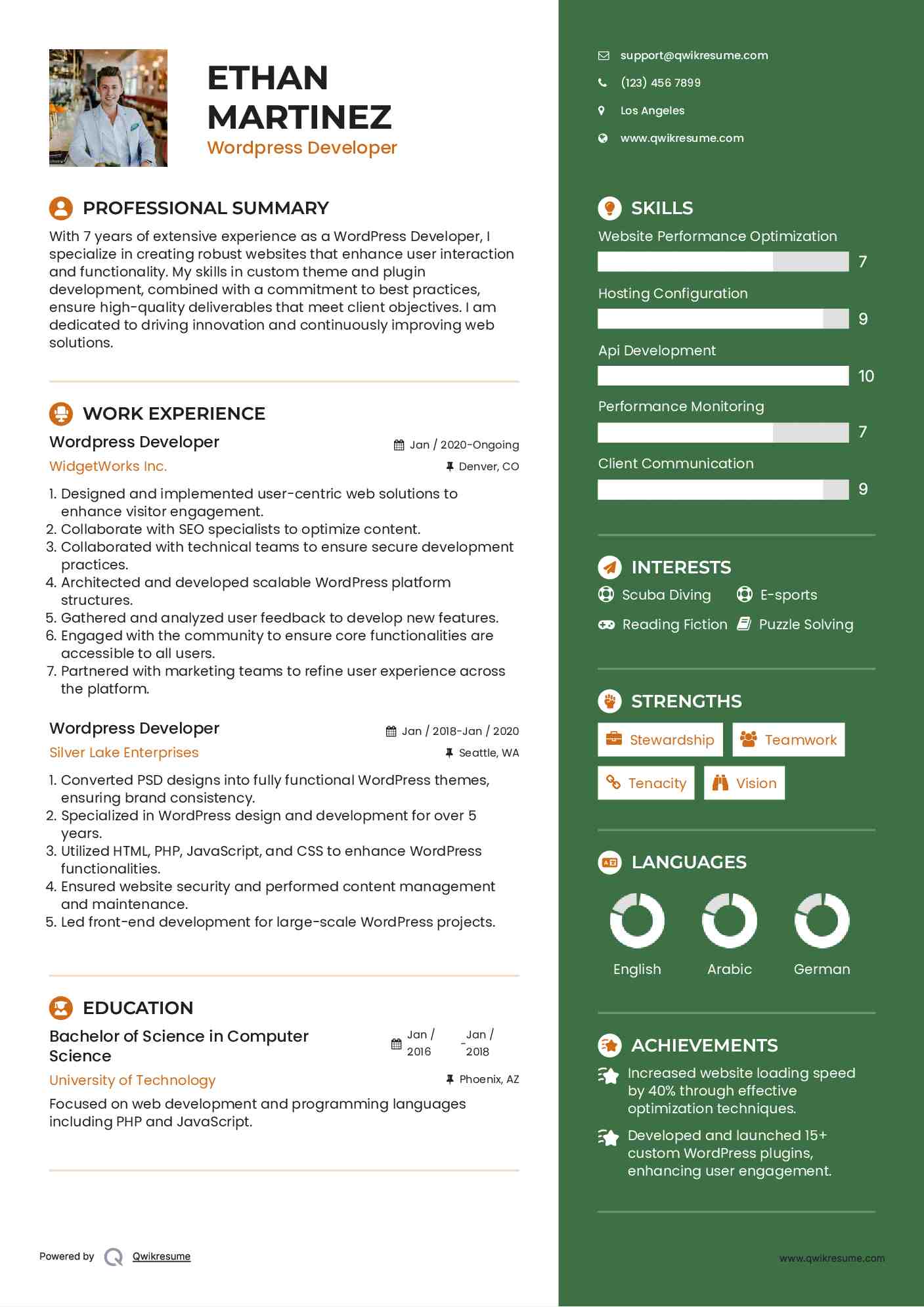Wordpress Developer Resume Template