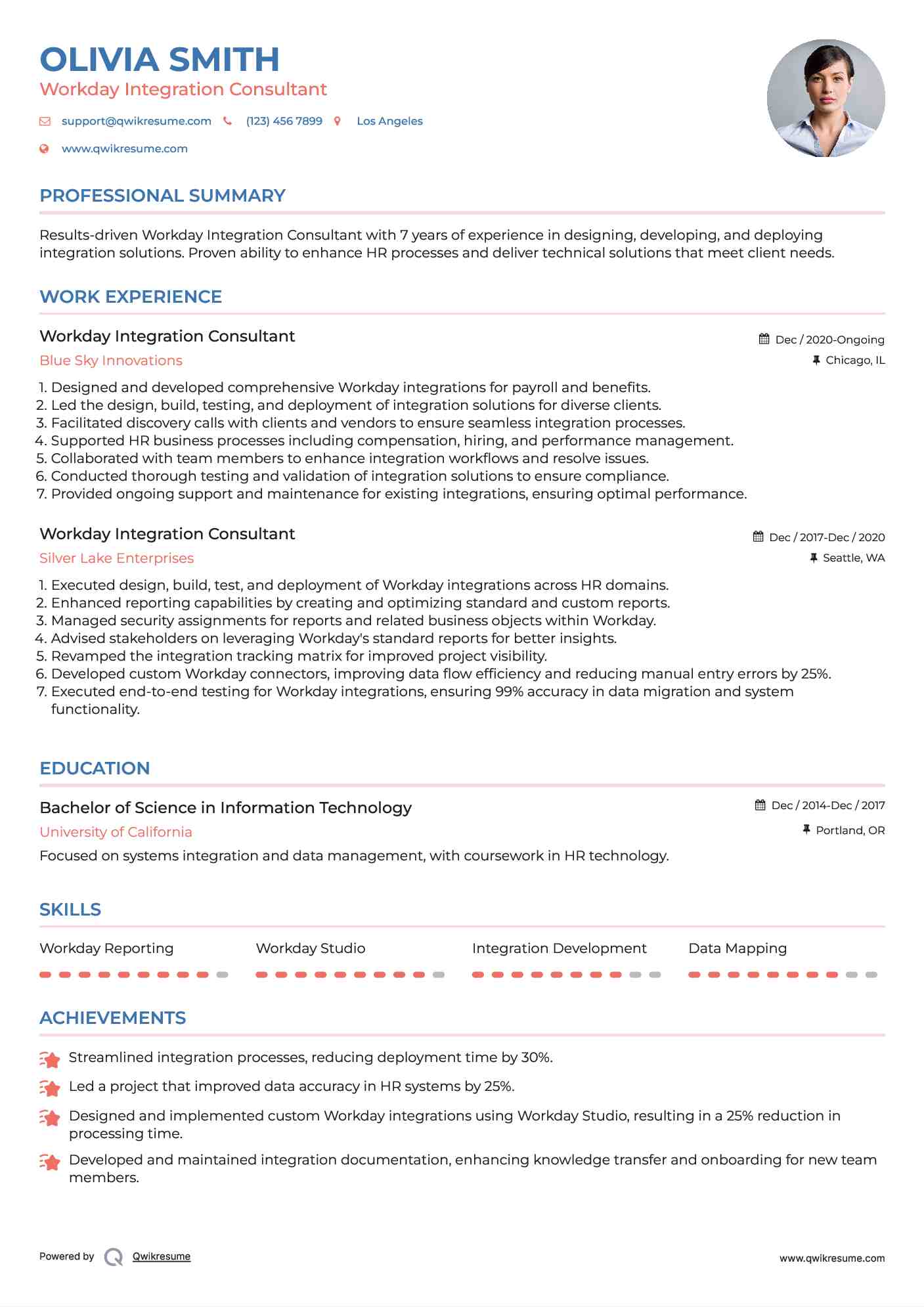 Workday Integration Consultant Resume Model