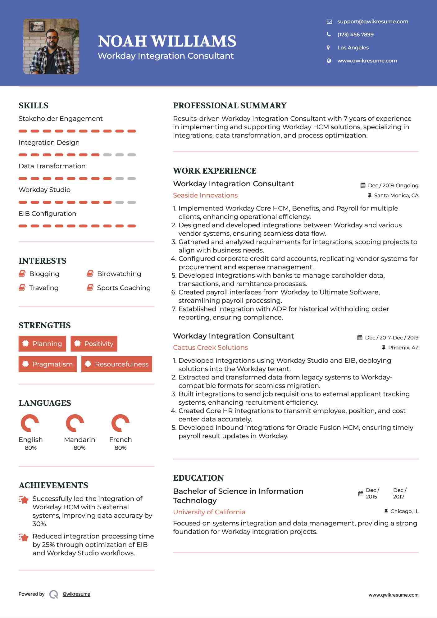 Workday Integration Consultant Resume Template