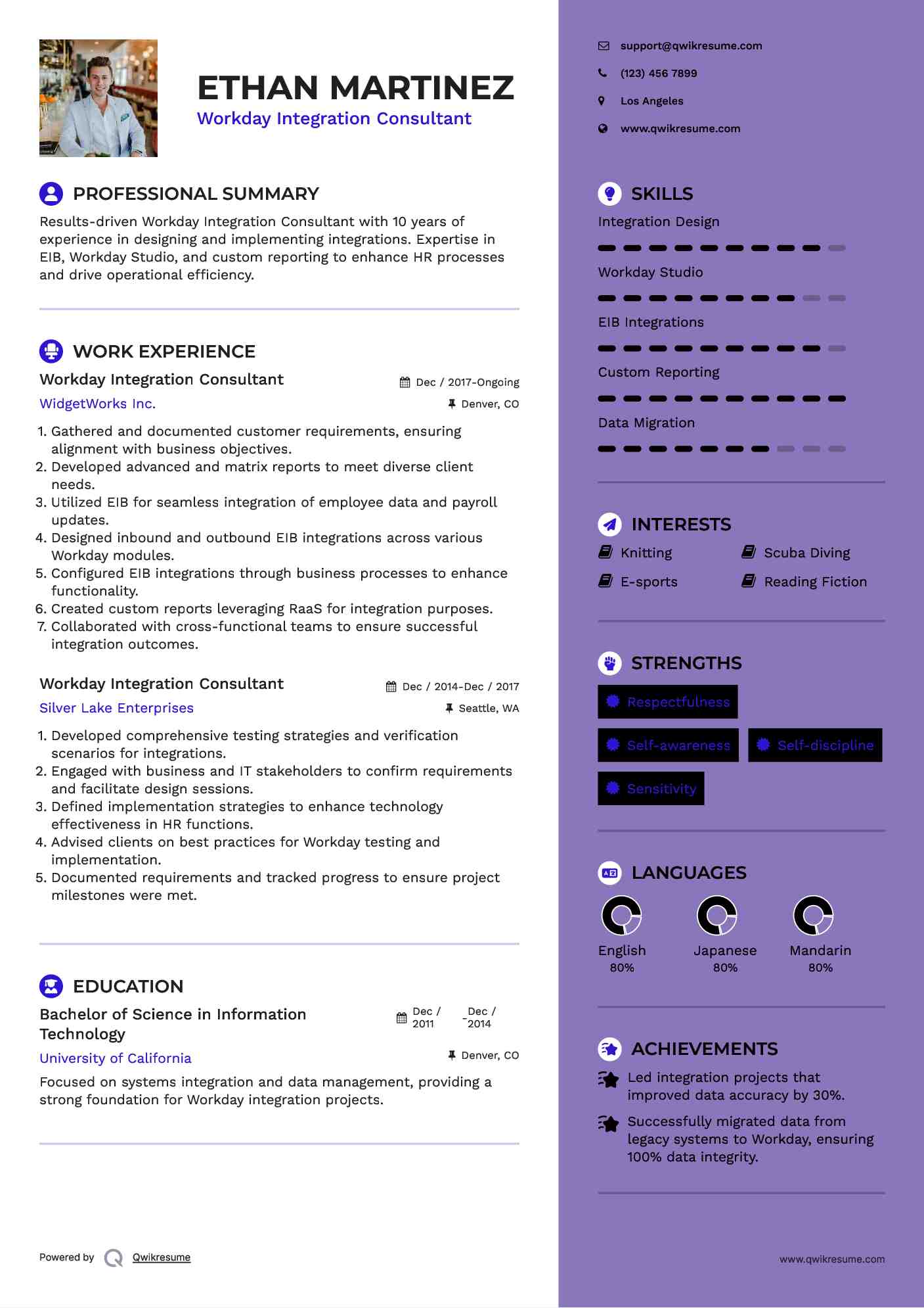 Workday Integration Consultant Resume Model