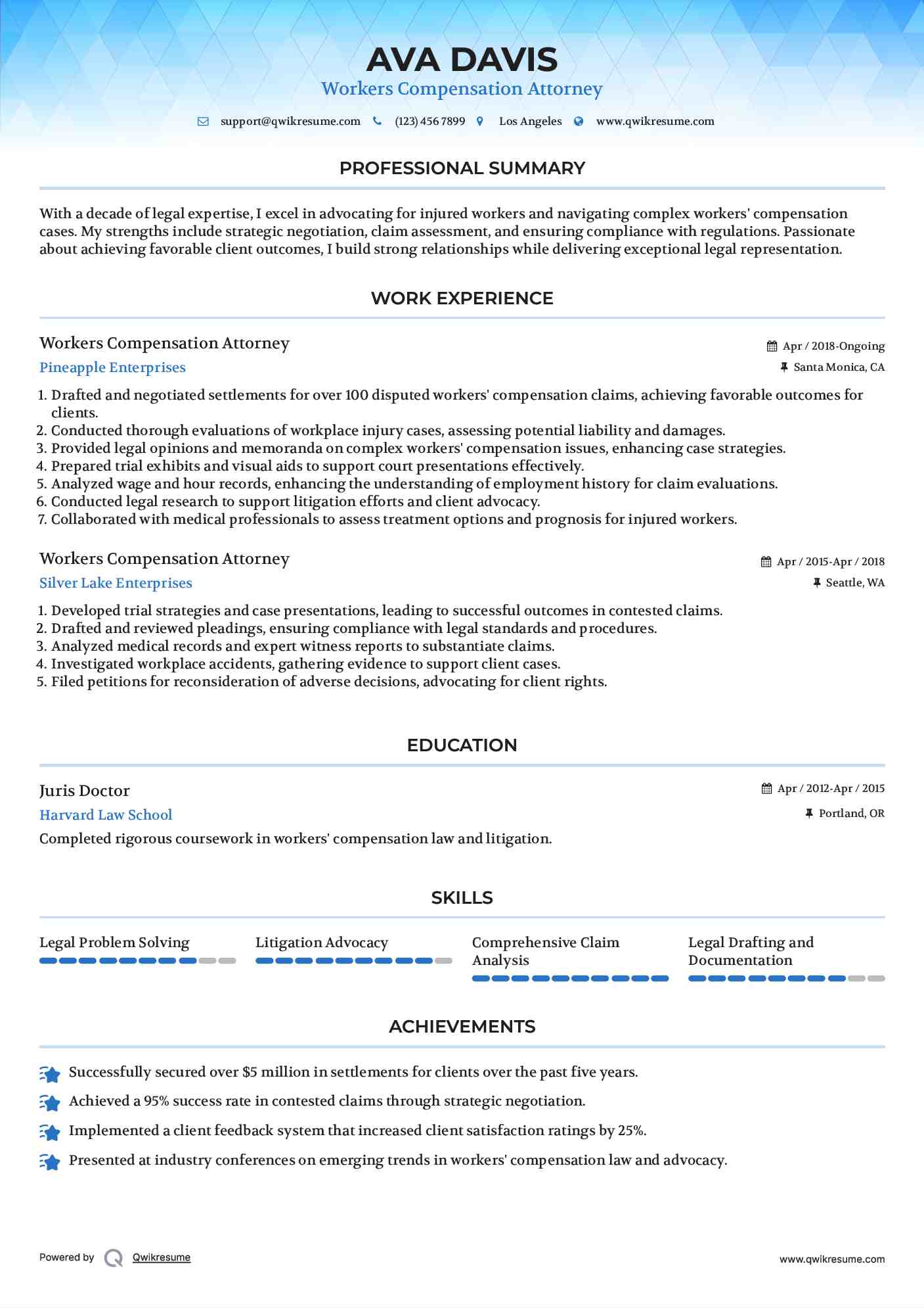 Workers Compensation Attorney Resume Sample