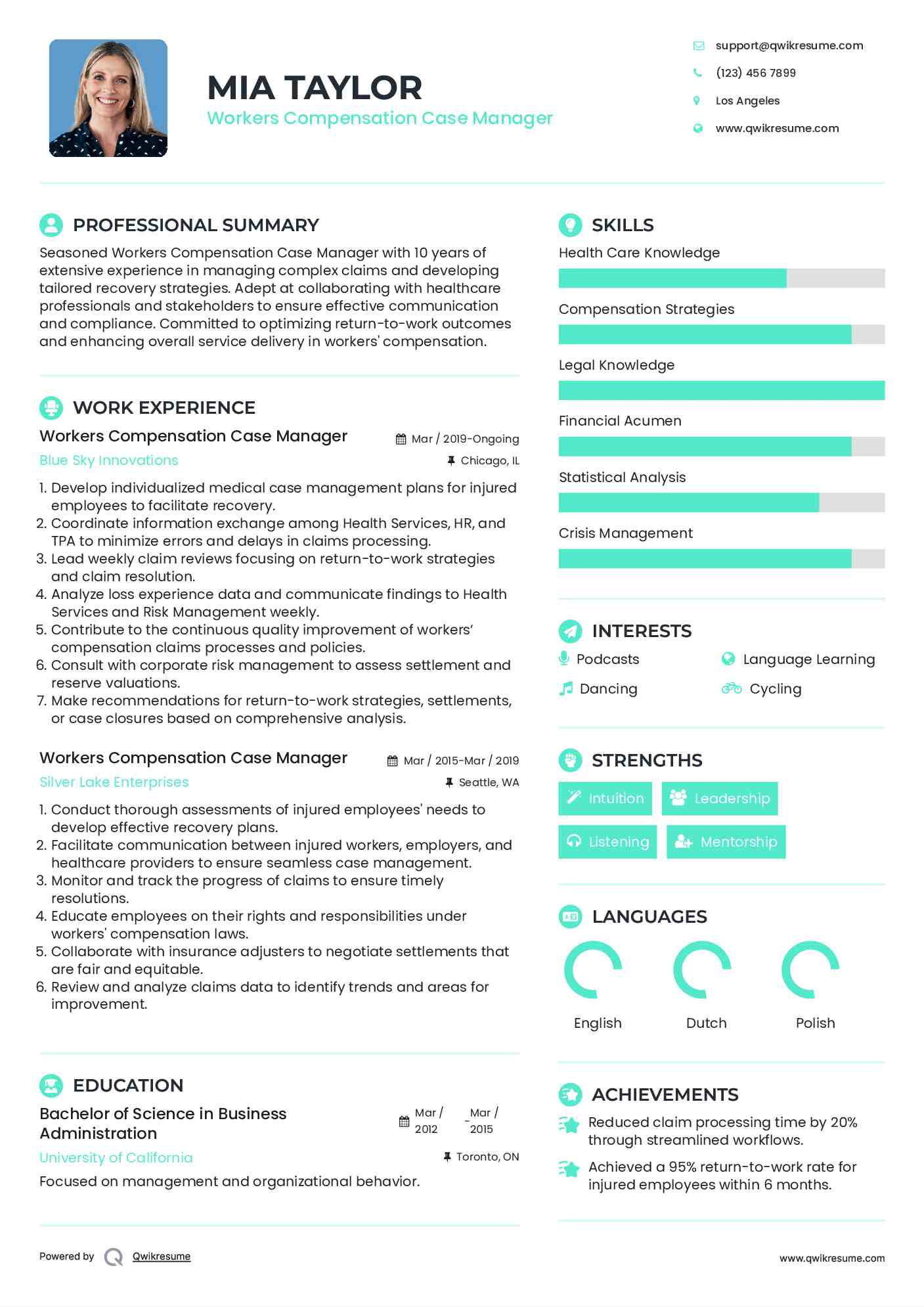 Workers Compensation Case Manager Resume Format