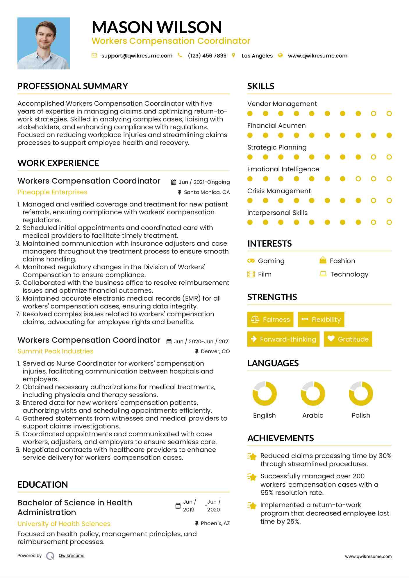 Workers Compensation Coordinator Resume Model