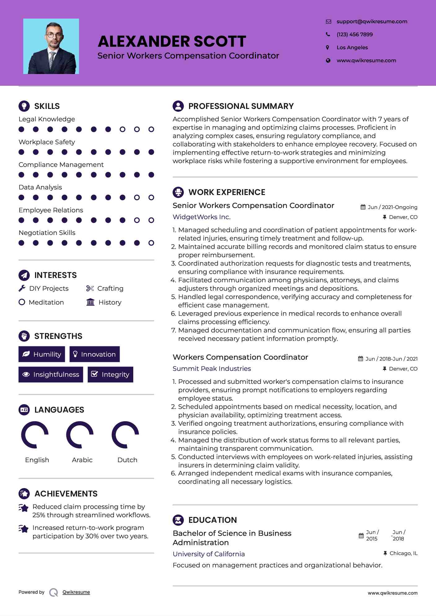 Senior Workers Compensation Coordinator Resume Format