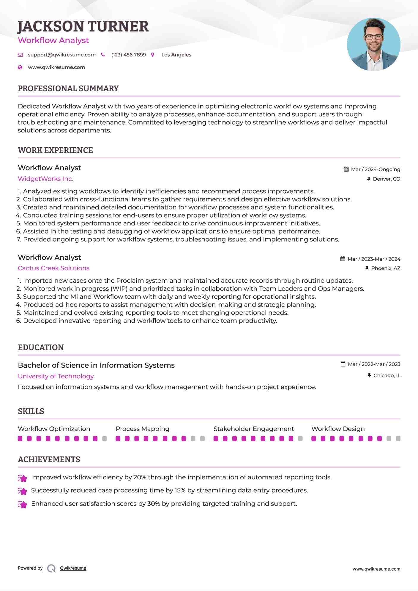 Workflow Analyst Resume Model