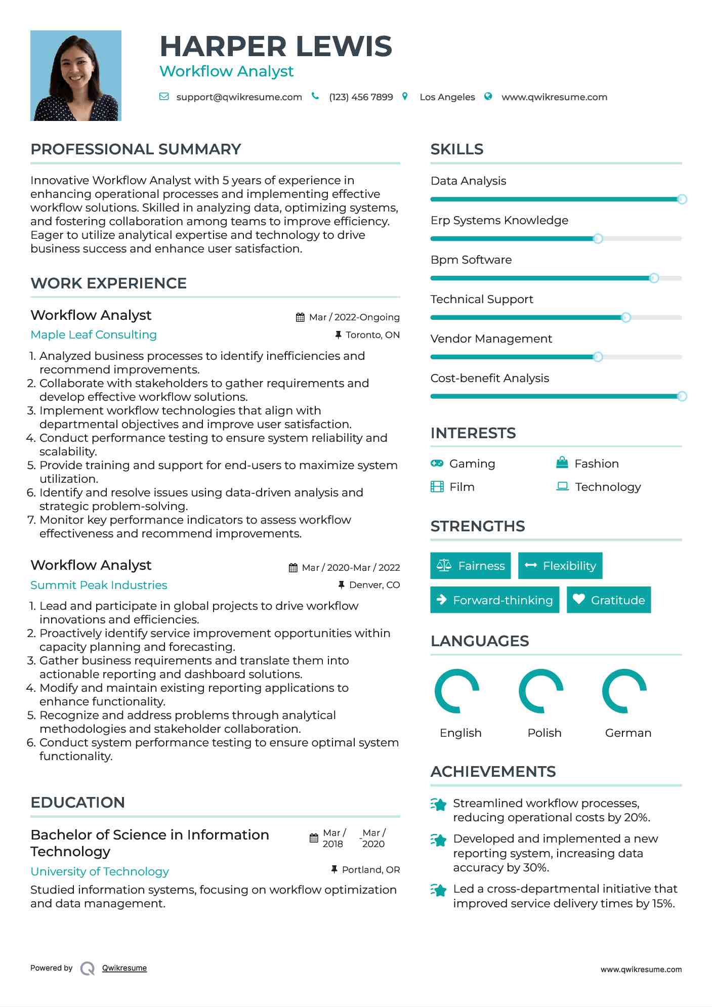 Workflow Analyst Resume Model