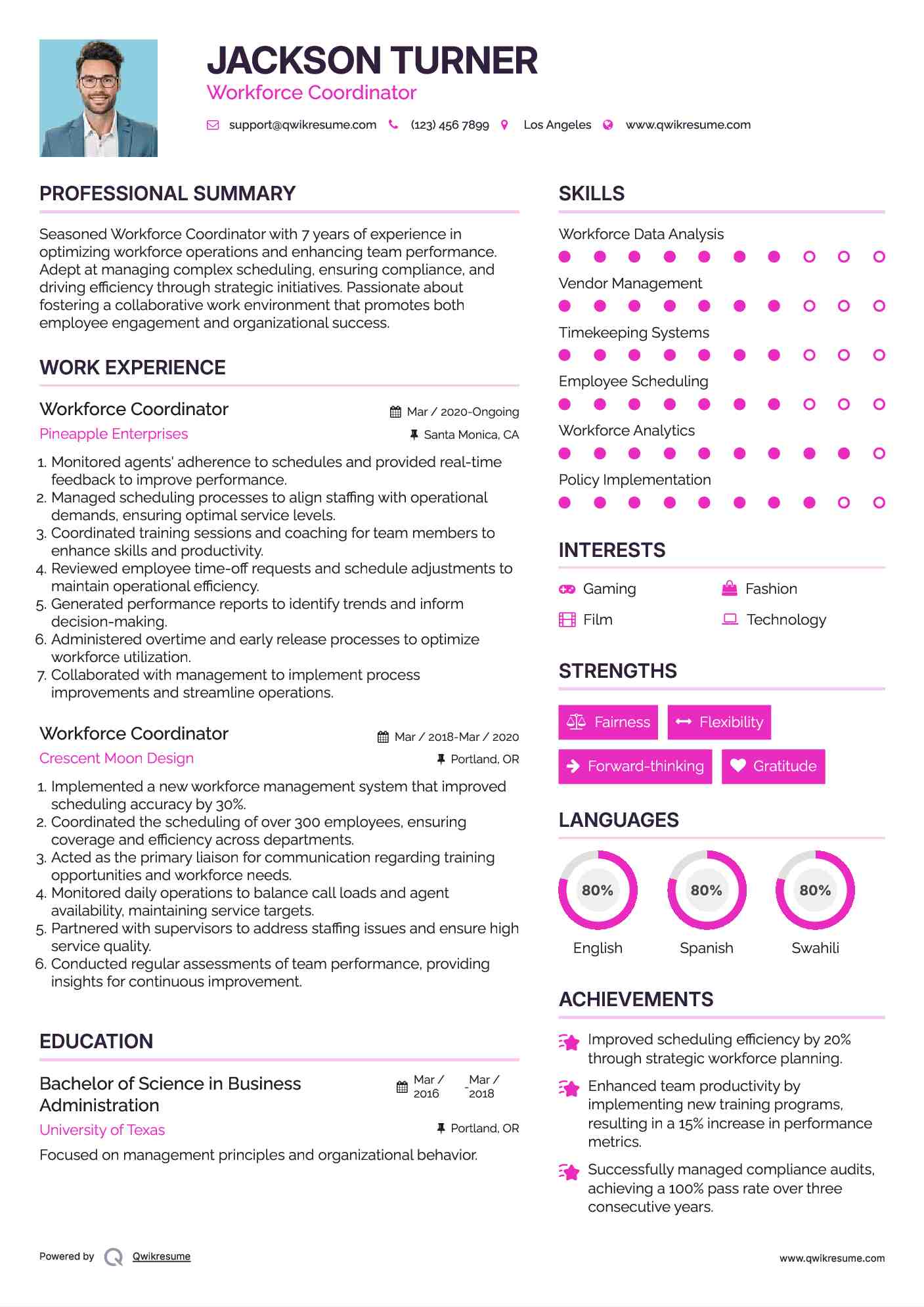Workforce Coordinator Resume Example