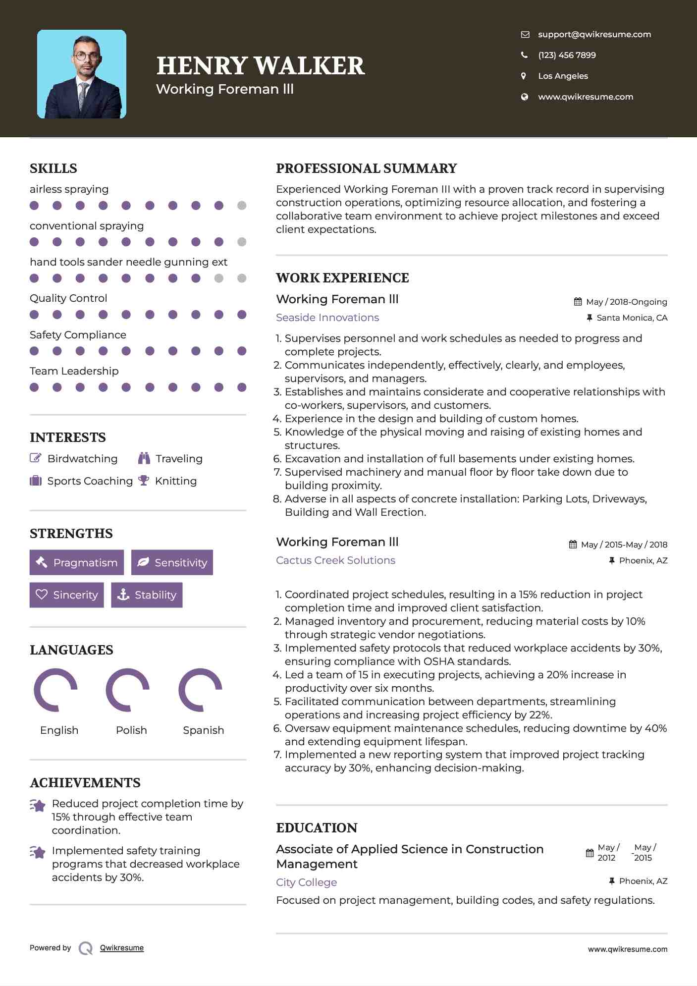 Working Foreman lll Resume Example