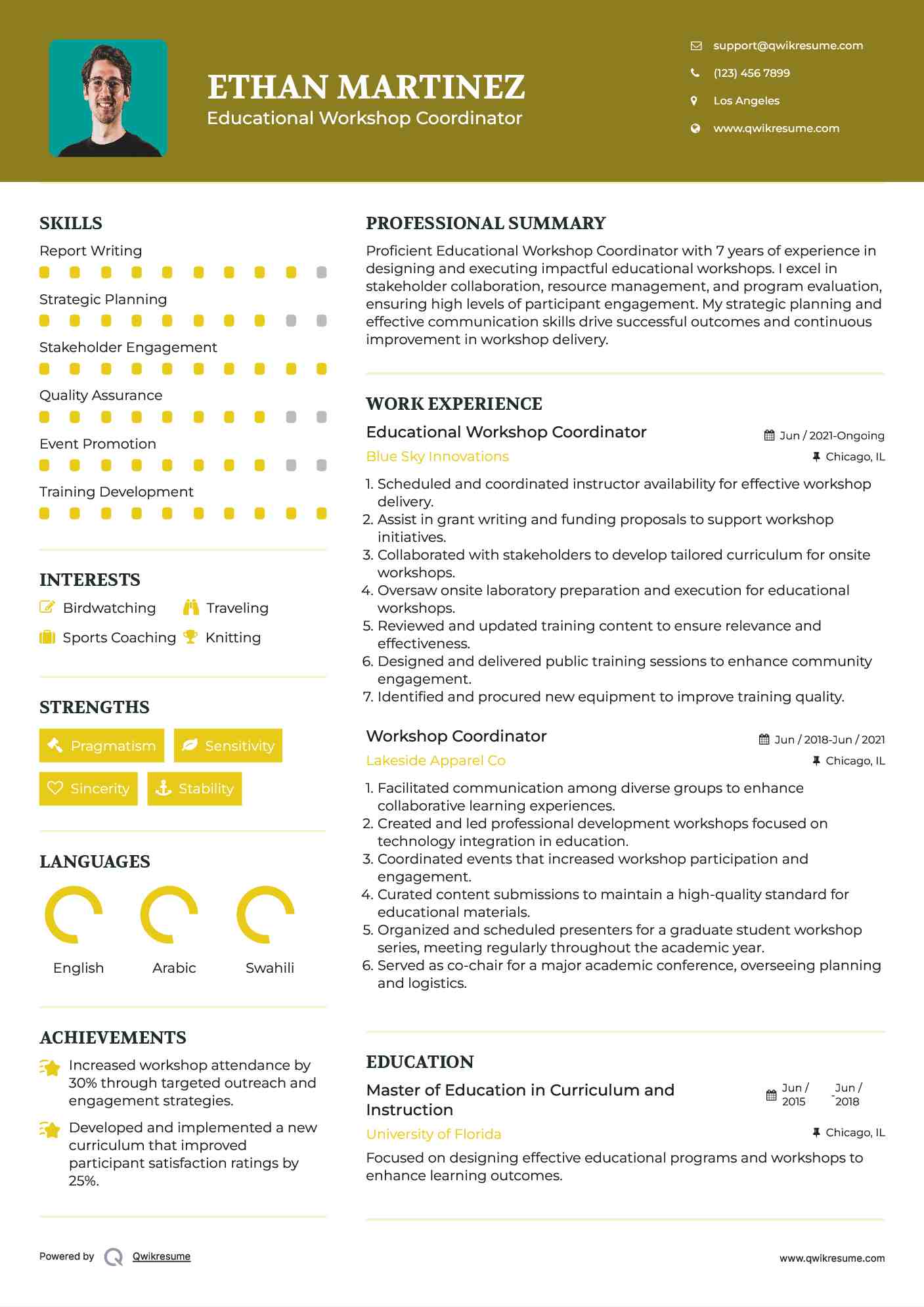 Educational Workshop Coordinator Resume Model