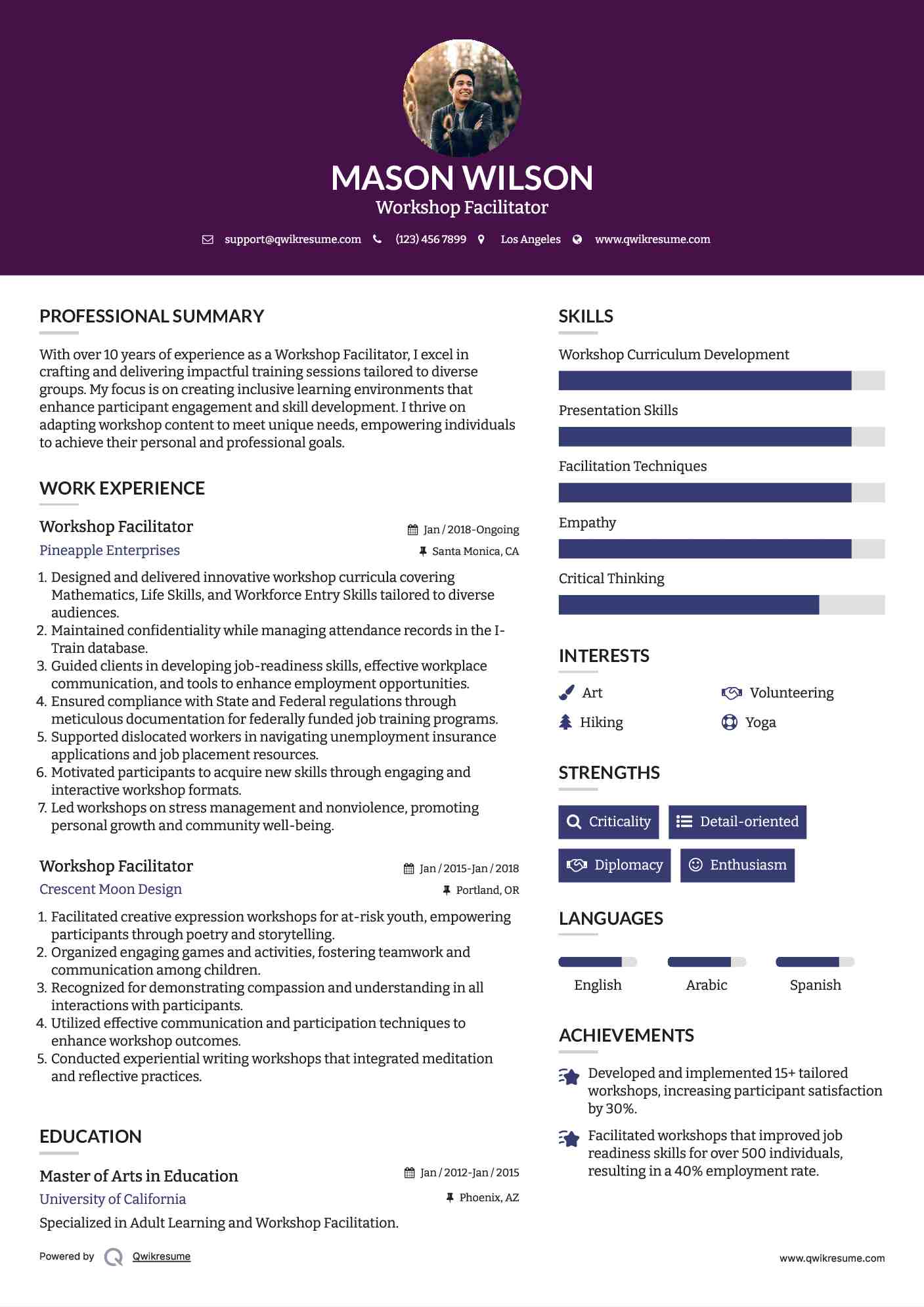 Workshop Facilitator Resume Template