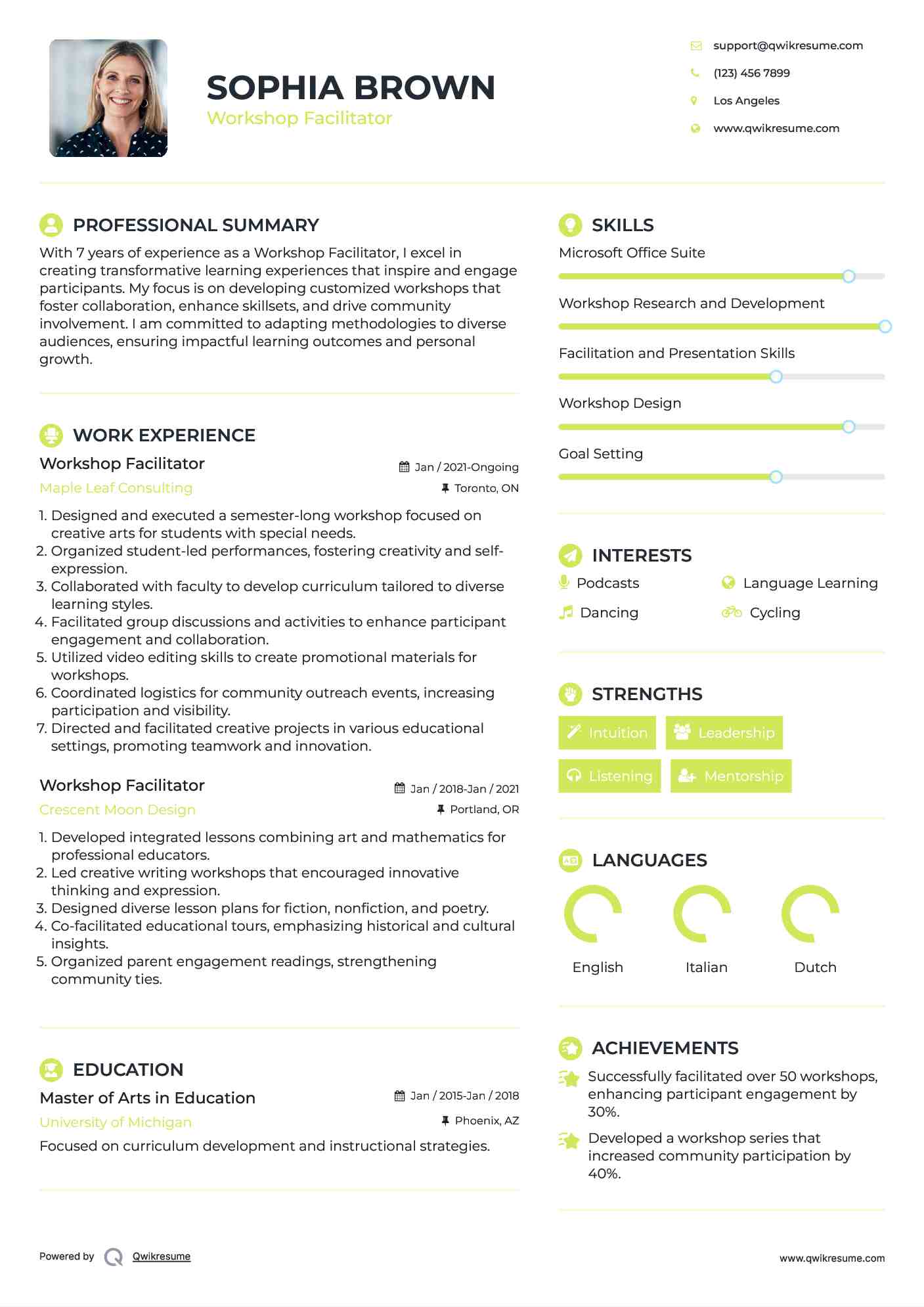 Workshop Facilitator Resume Model