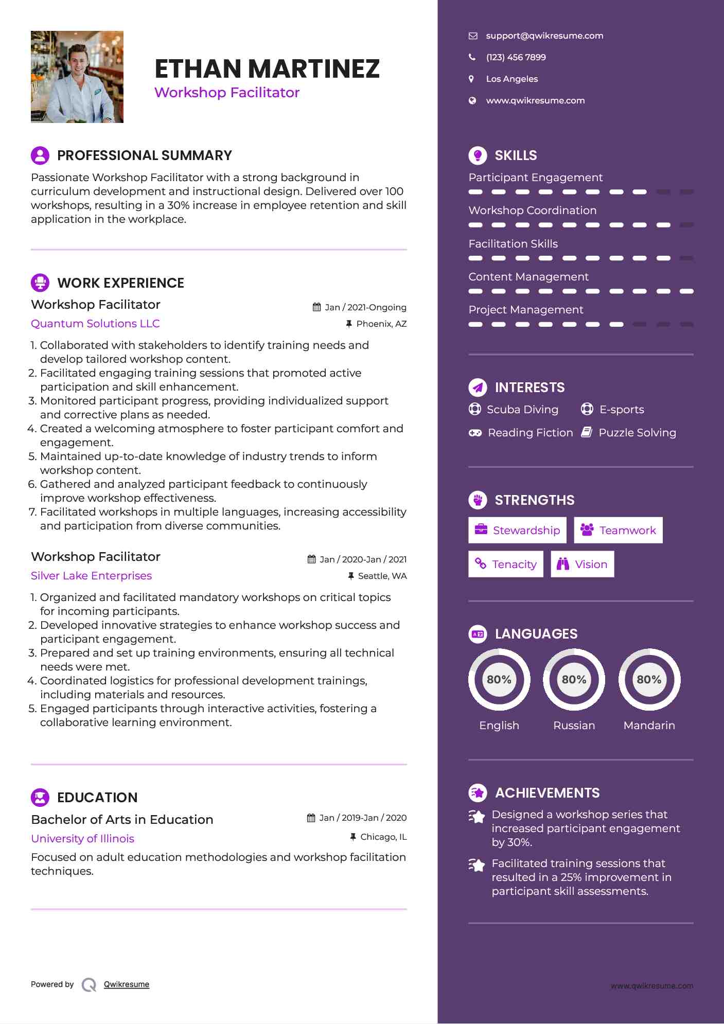 Workshop Facilitator Resume Format