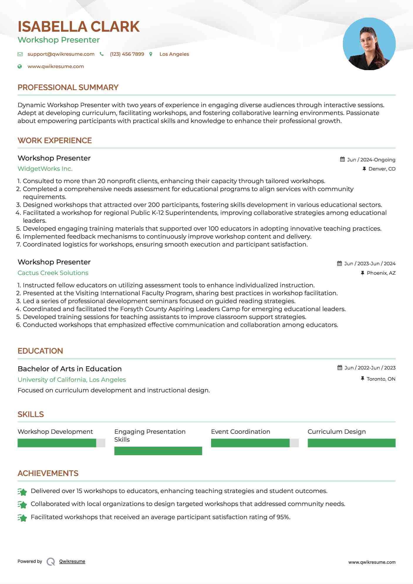 Workshop Presenter Resume Format