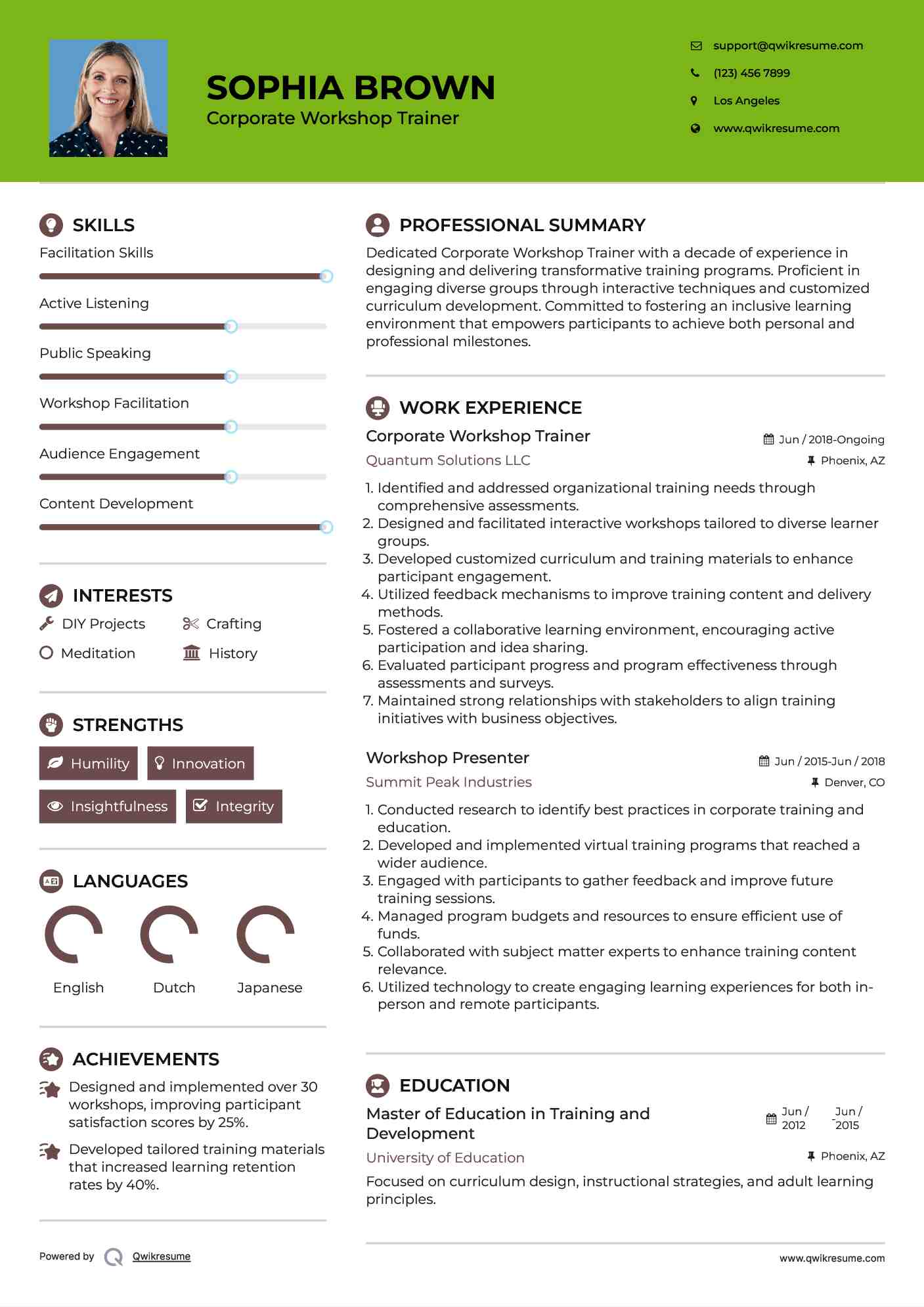Corporate Workshop Trainer Resume Model