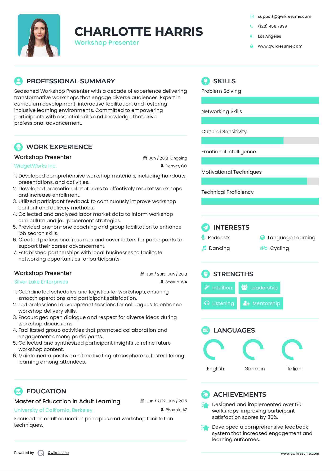 Workshop Presenter Resume Model
