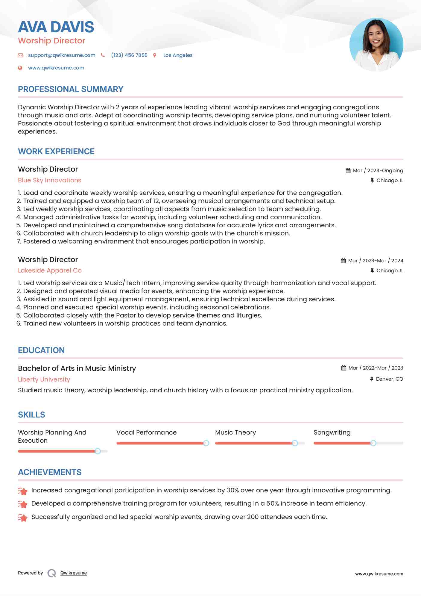 Worship Director Resume Format