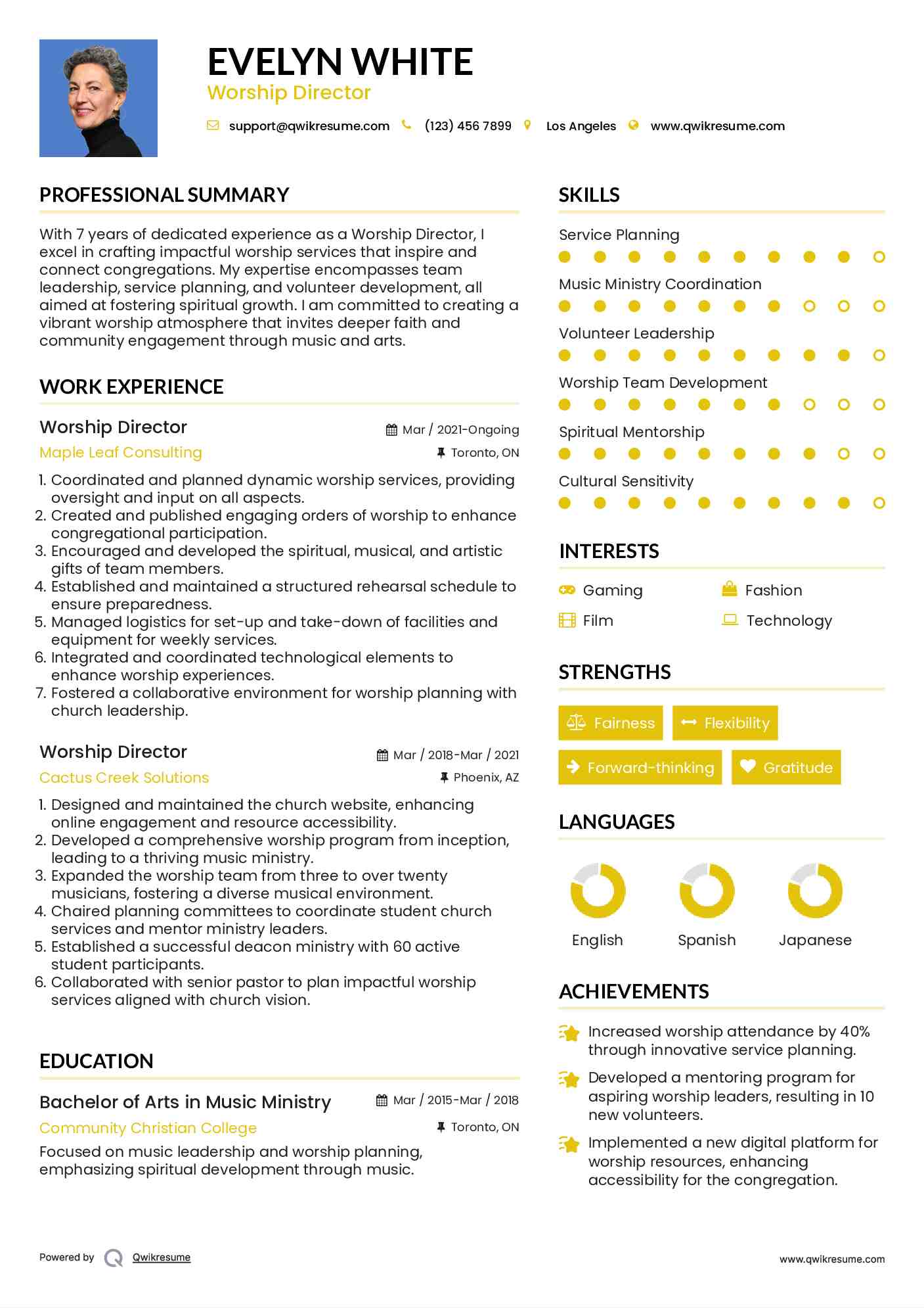 Worship Director Resume Sample