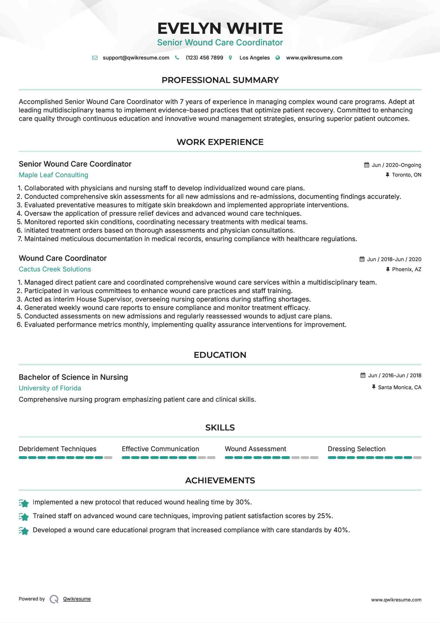 Wound Care Coordinator Resume Samples QwikResume