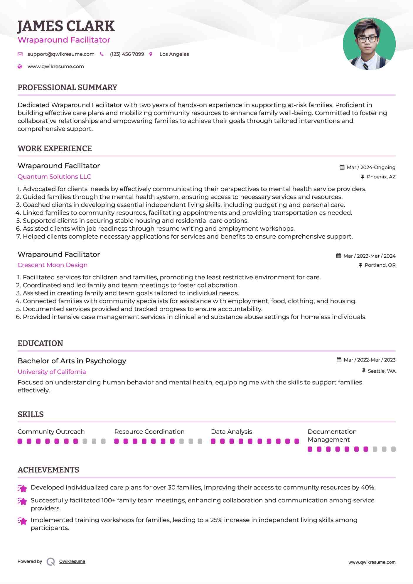 Wraparound Facilitator Resume Sample