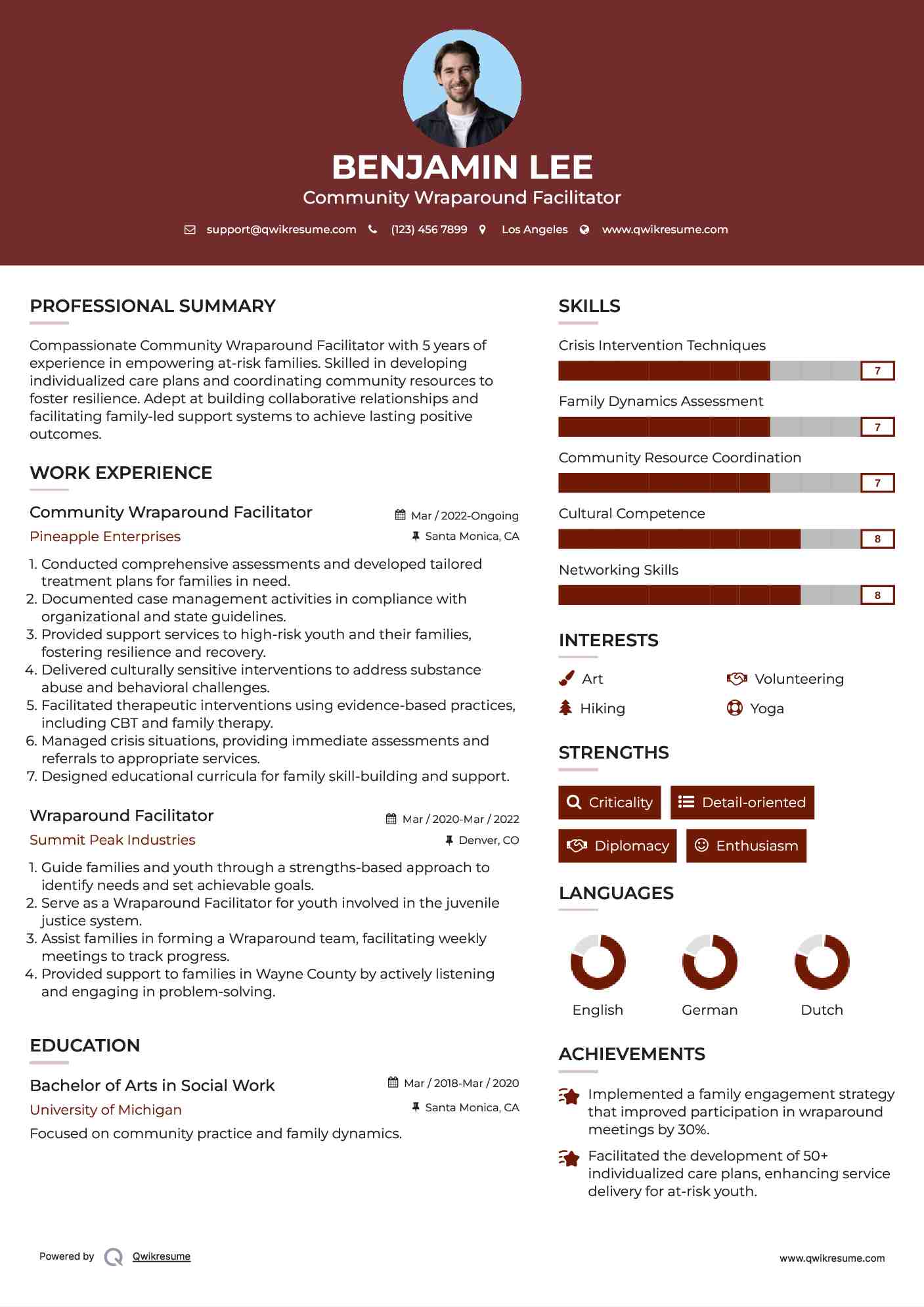 Community Wraparound Facilitator Resume Example