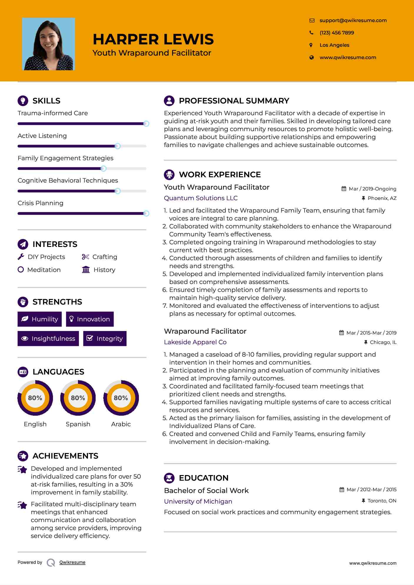 Youth Wraparound Facilitator Resume Example