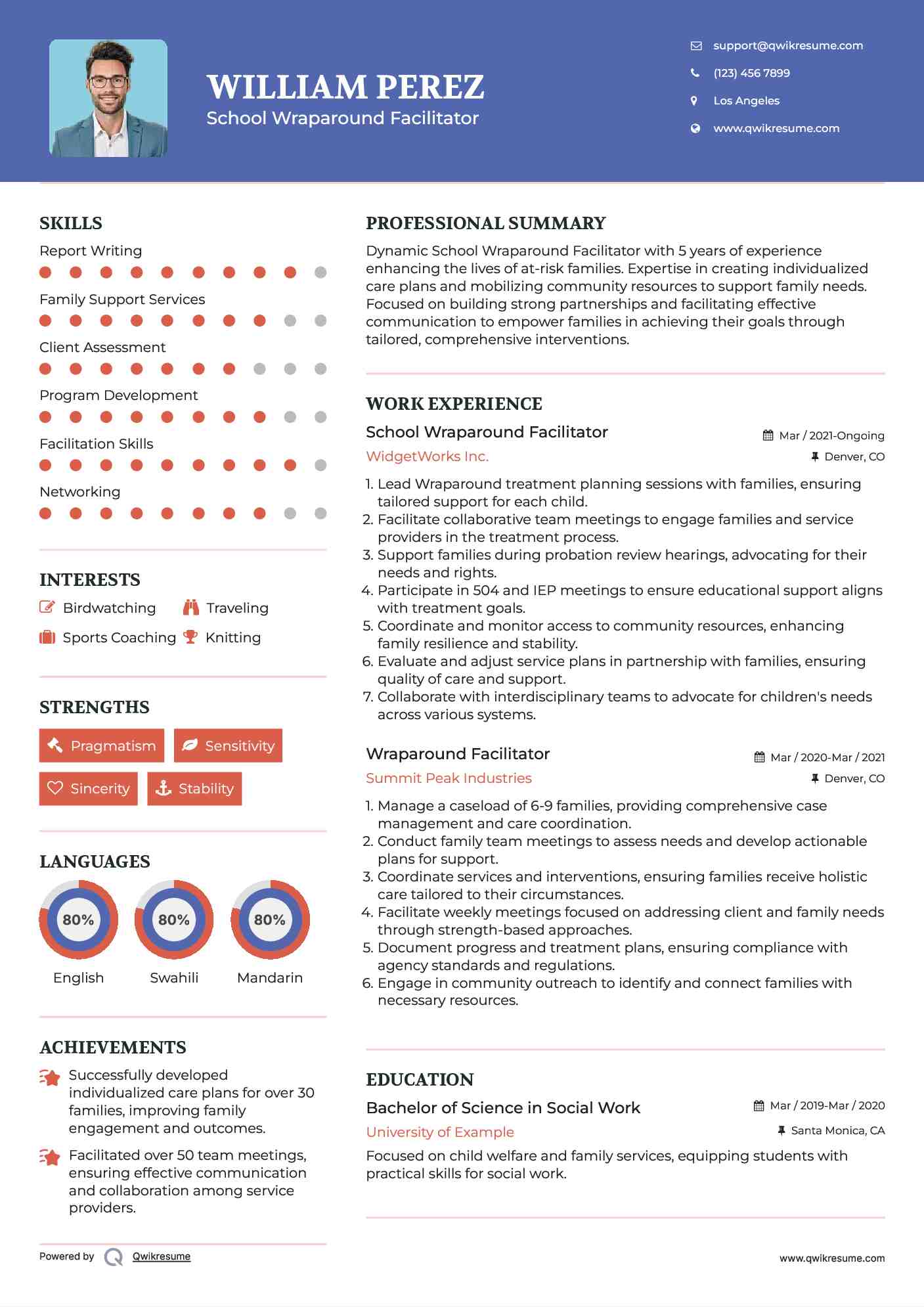 School Wraparound Facilitator Resume Example