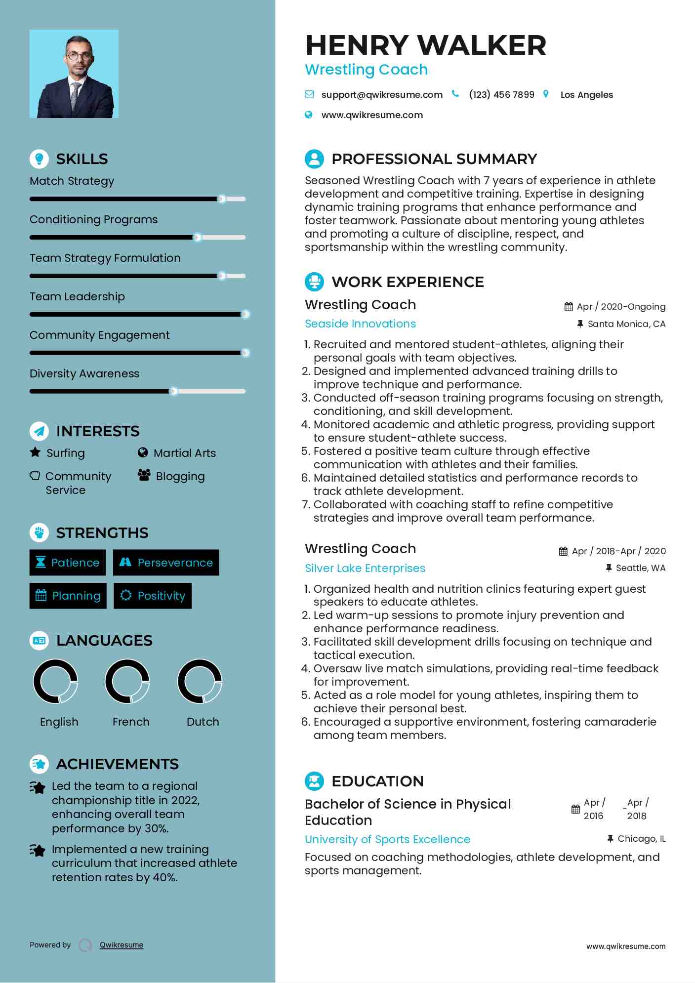 Wrestling Coach Resume Model
