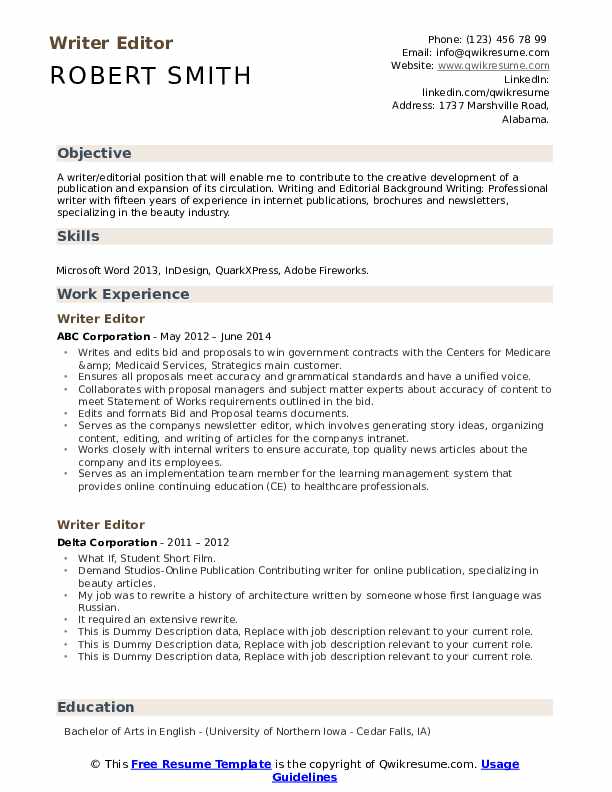 Writer Editor Resume Samples - Writer Editor 1591618474 Pdf