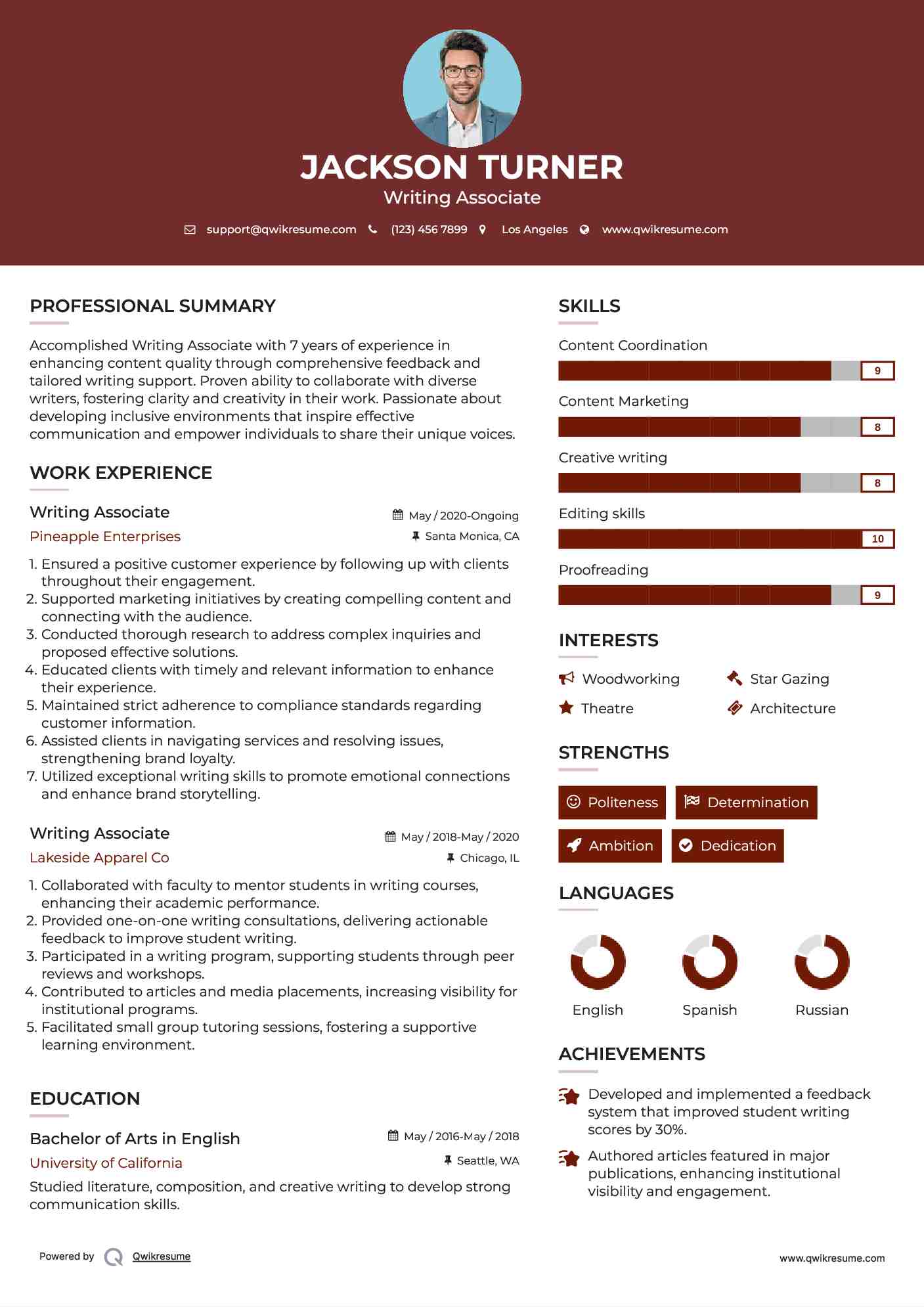 Writing Associate Resume Template