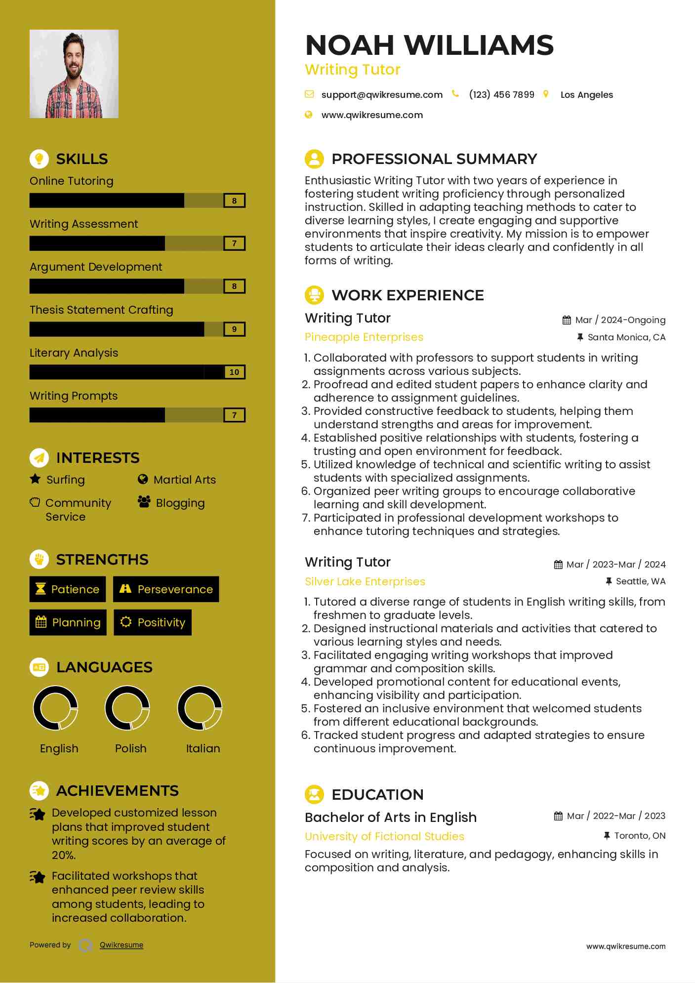 Writing Tutor Resume Model