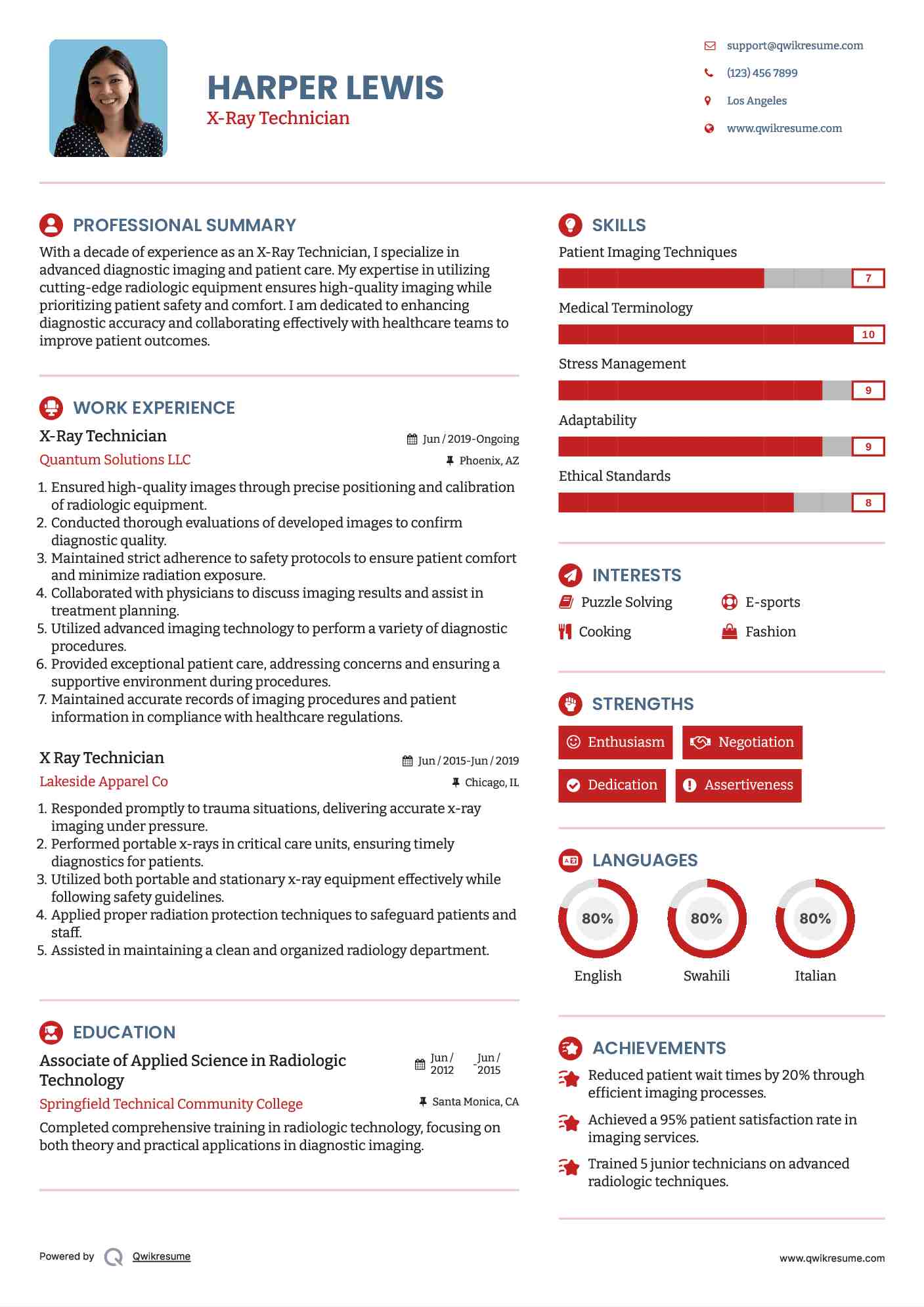 X-Ray Technician Resume Format