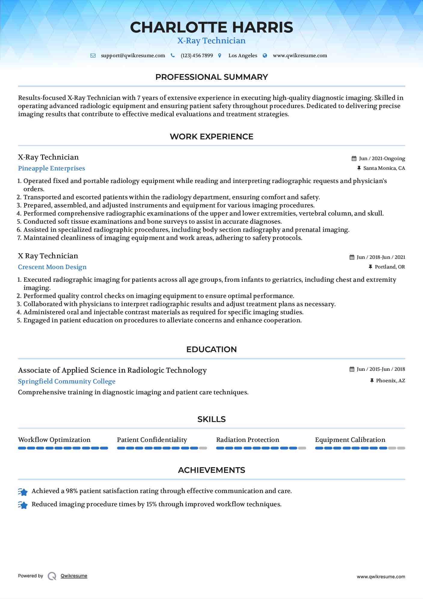 X-Ray Technician Resume Template