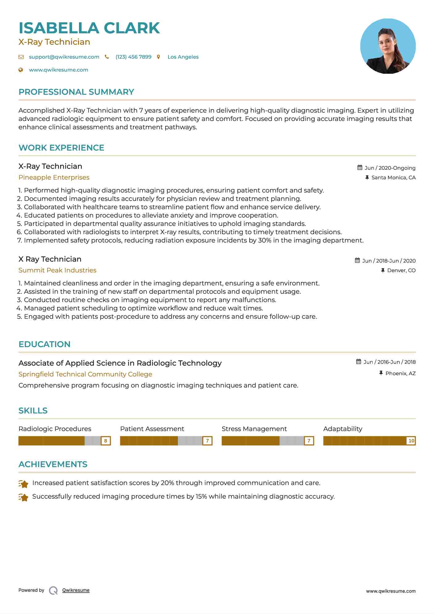 X-Ray Technician Resume Template