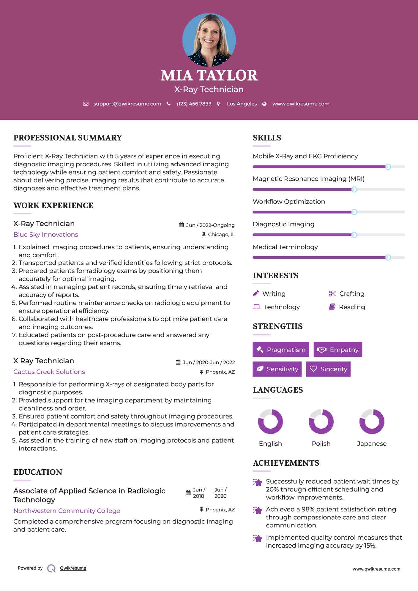 X-Ray Technician Resume Format