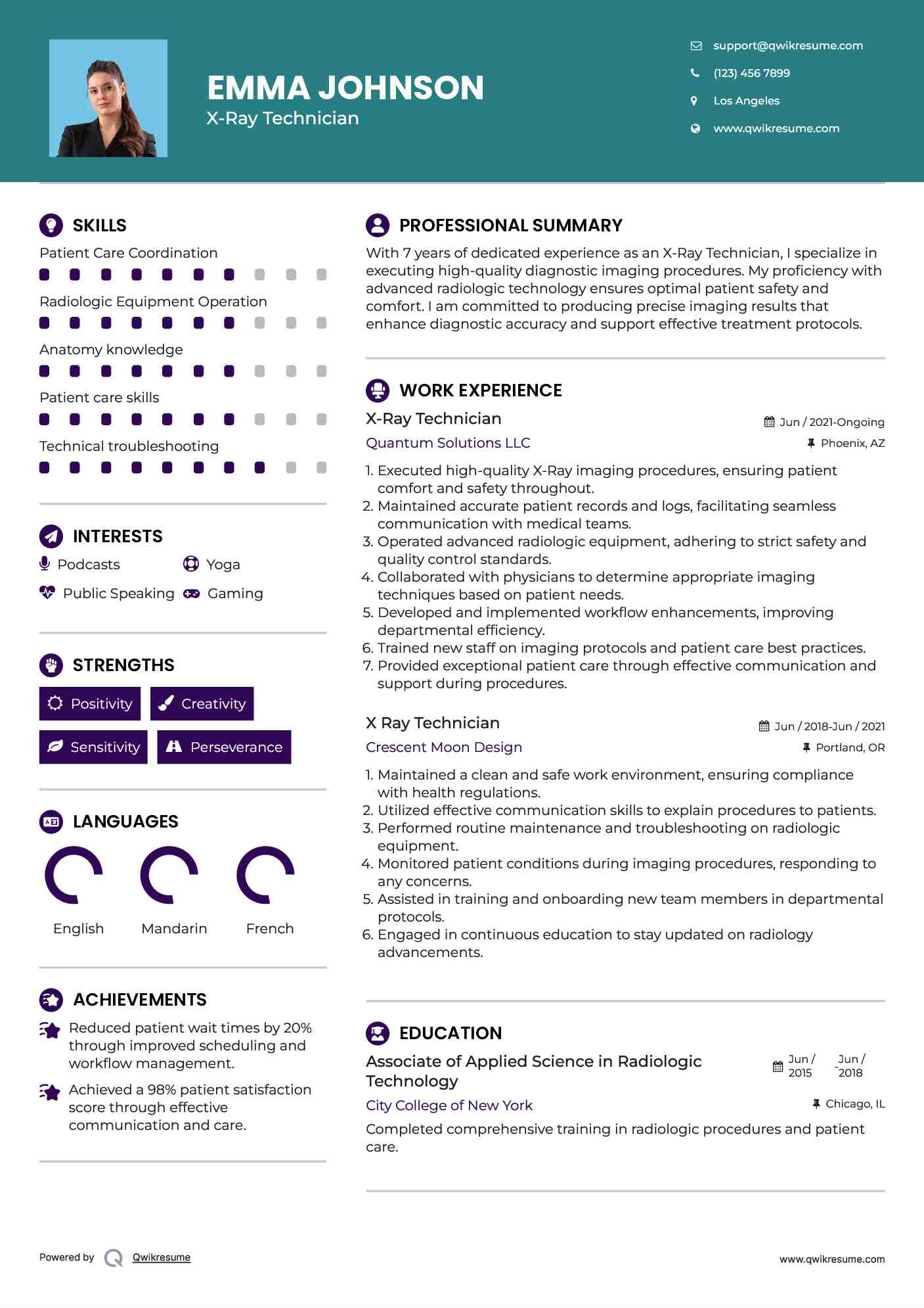 X-Ray Technician Resume Format