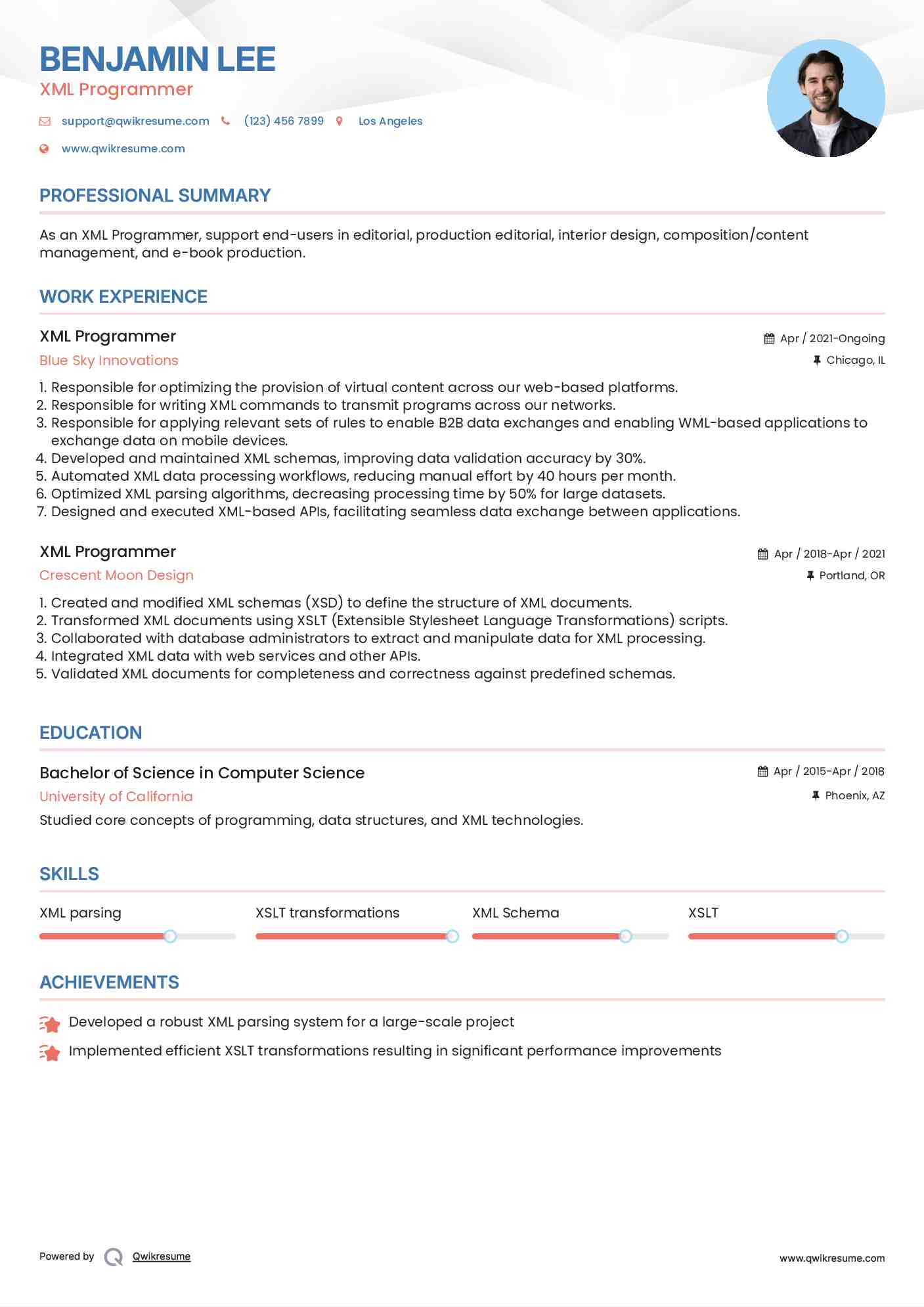 XML Programmer Resume Format