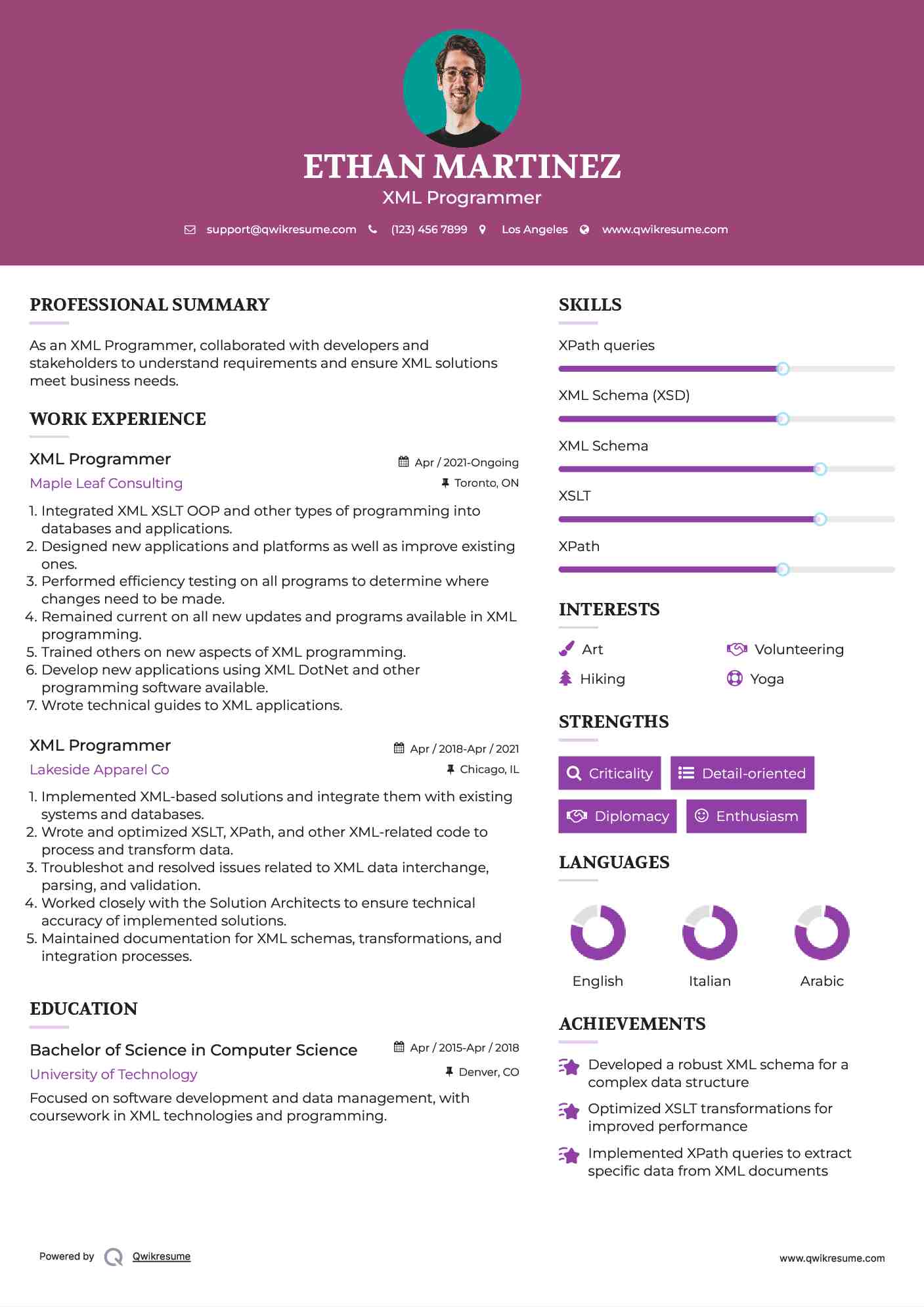 XML Programmer Resume Sample