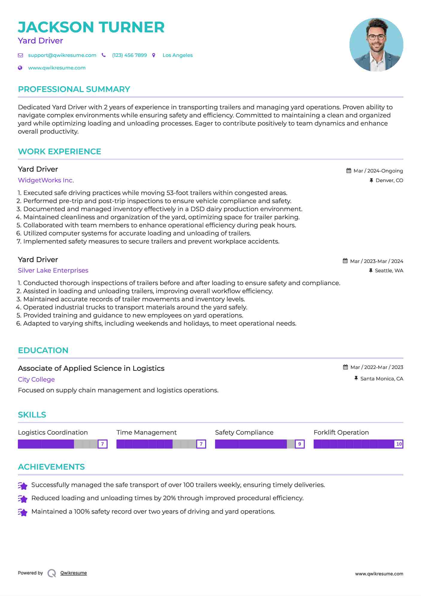 Yard Driver Resume Sample